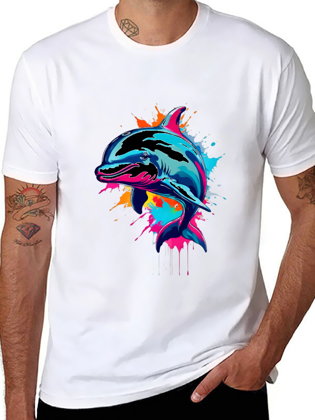 Vibrant Dolphin Graphic Tee - Mens Black T-Shirt