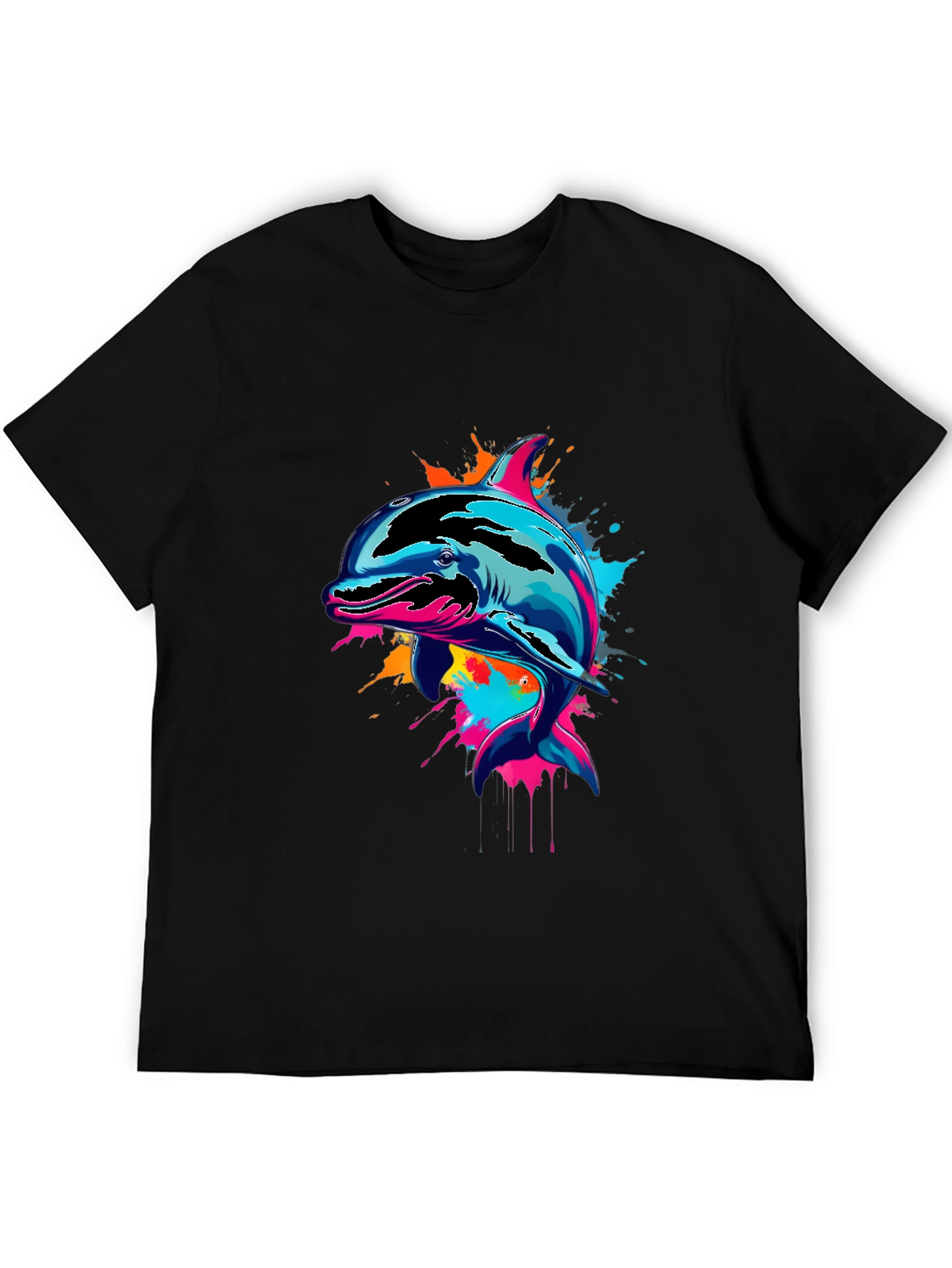 Vibrant Dolphin Graphic Tee - Mens Black T-Shirt
