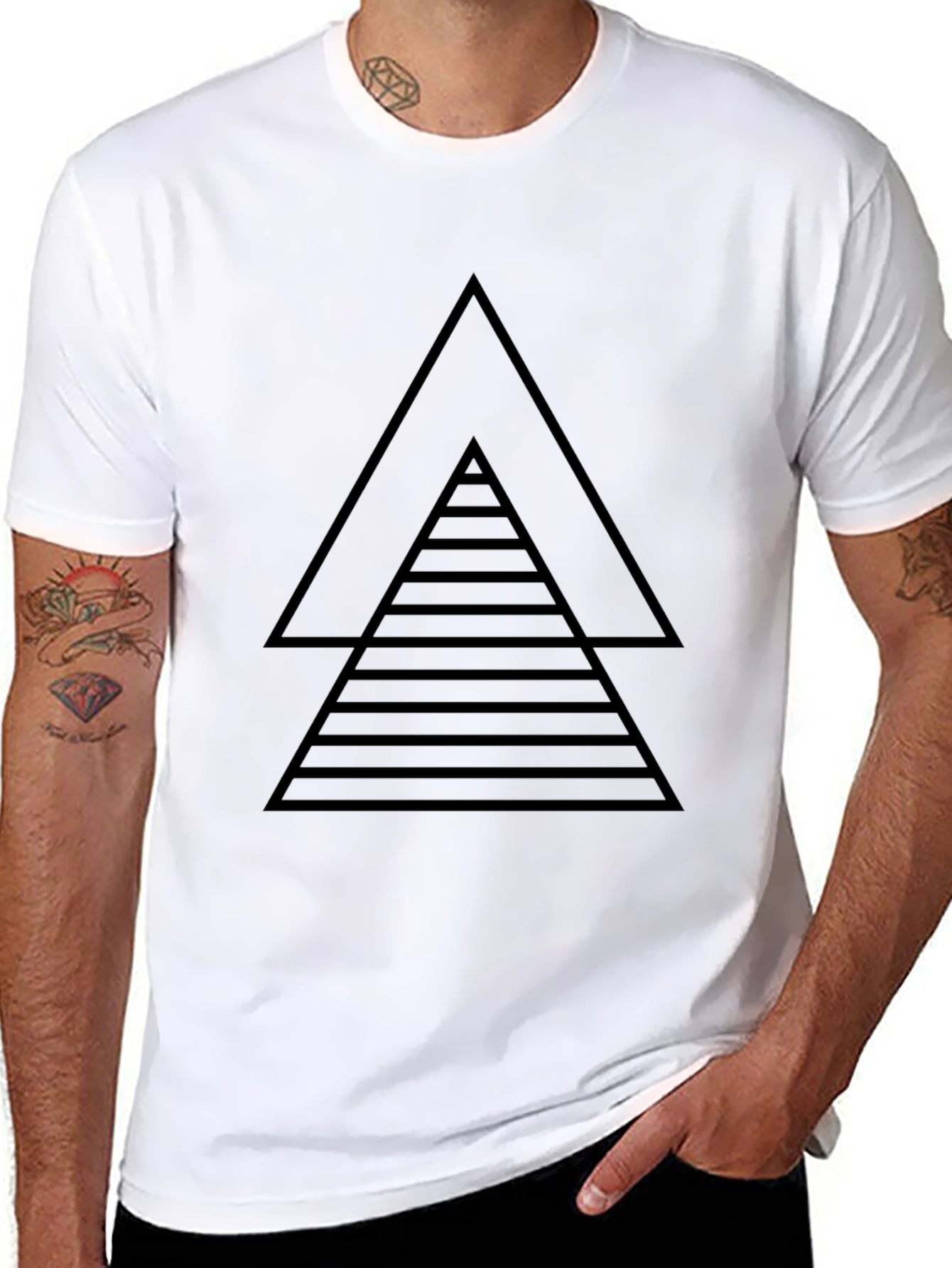 Geometric Triangle Graphic Tee - Black