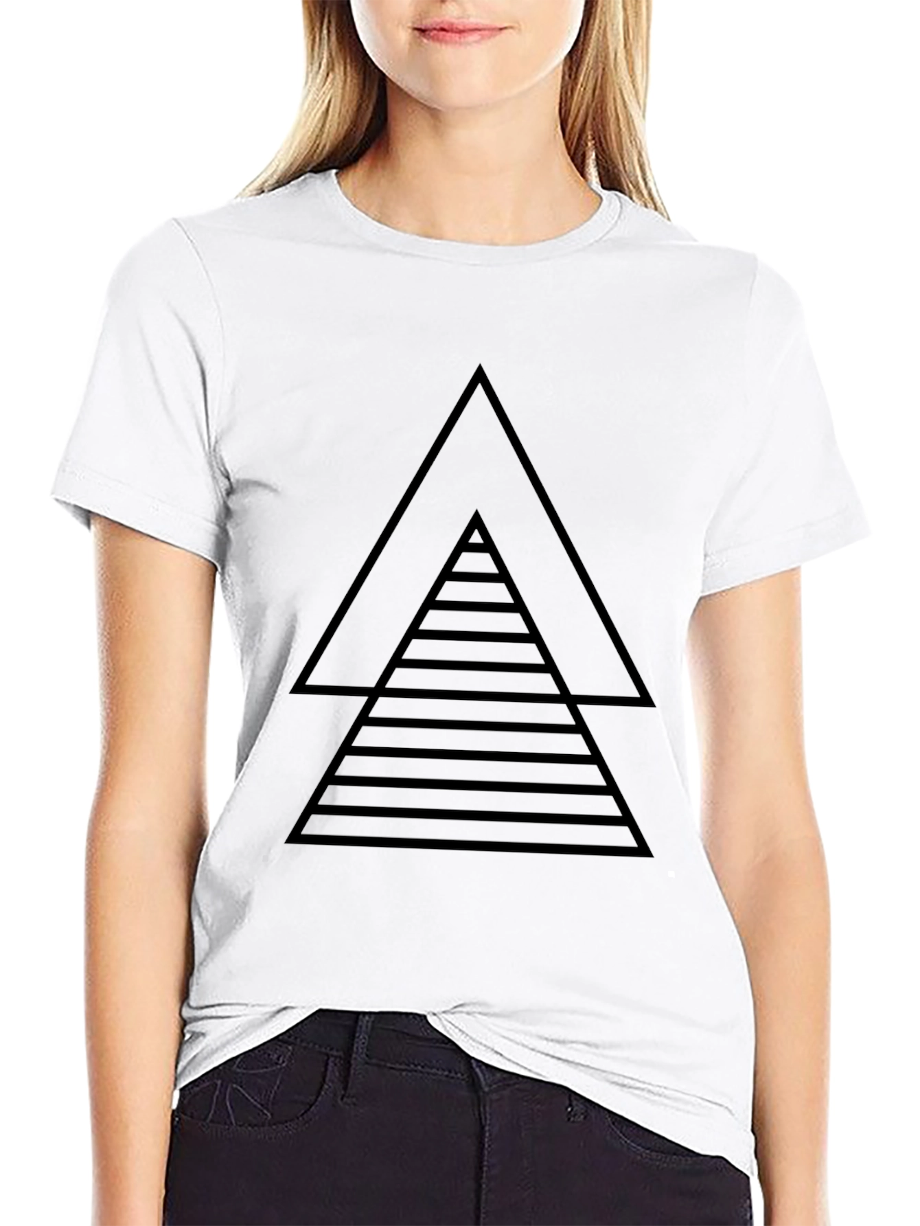 Geometric Triangle Graphic Tee - Black