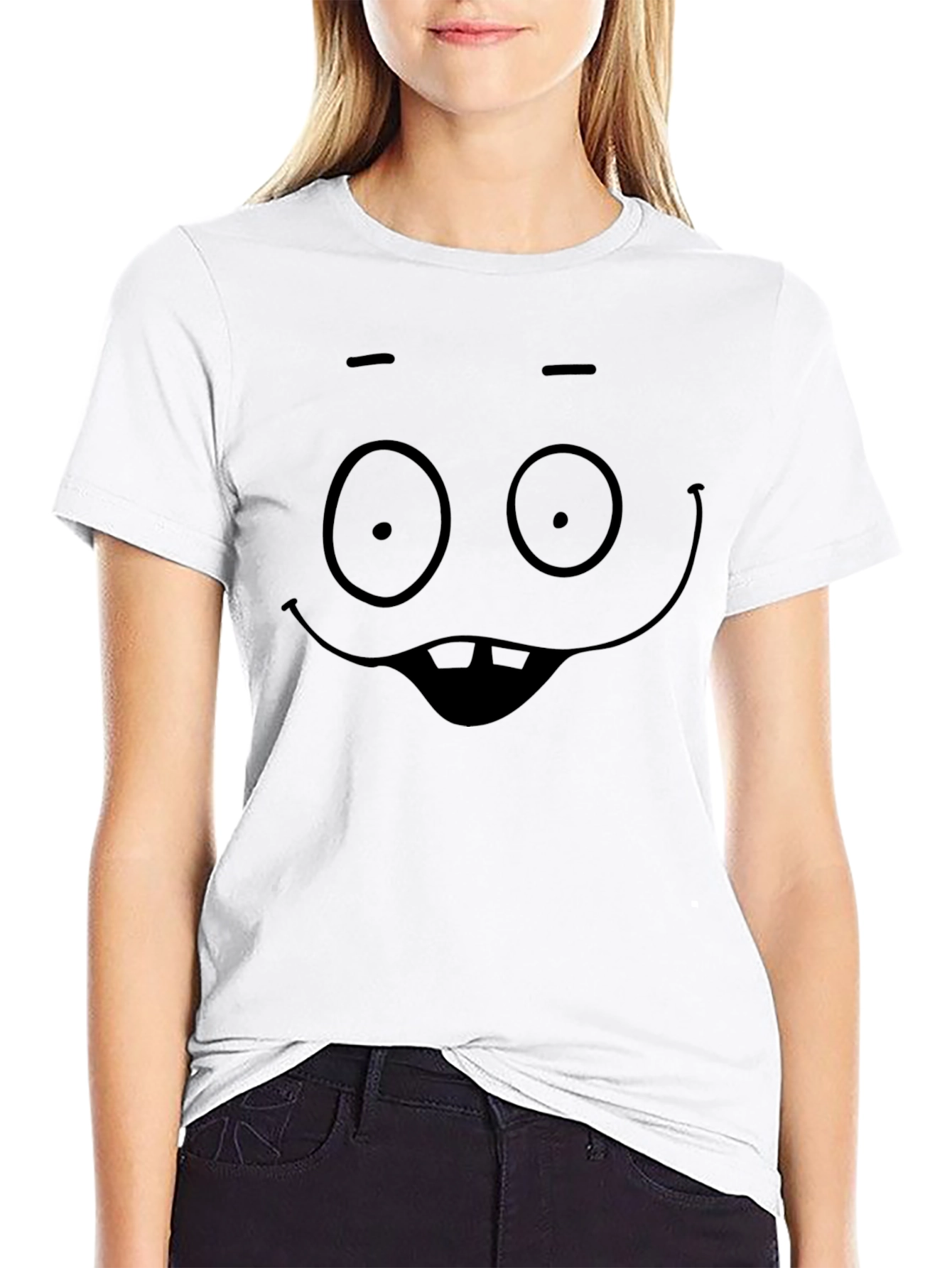 Funny Cartoon Face Black T-Shirt
