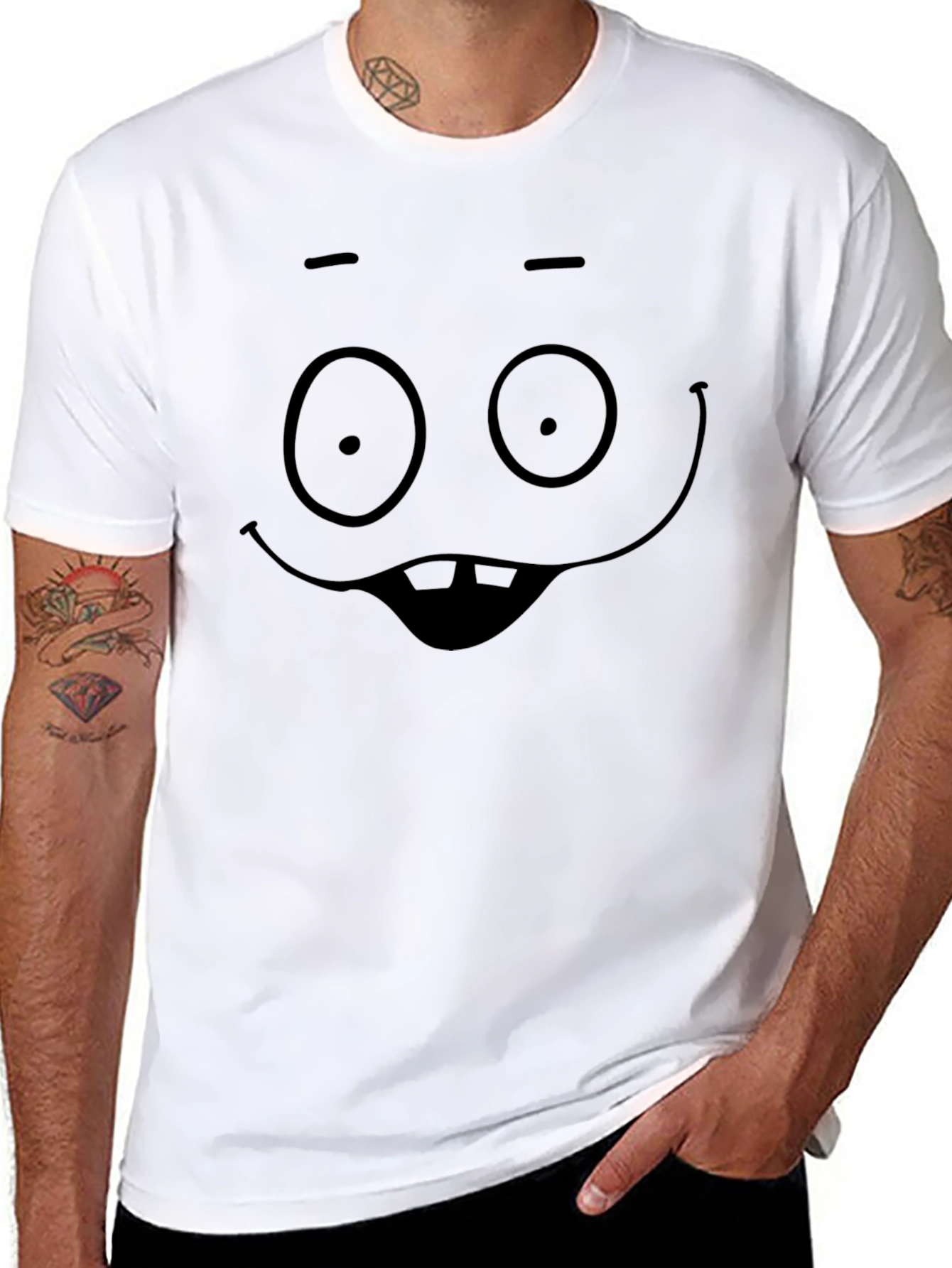Funny Cartoon Face Black T-Shirt