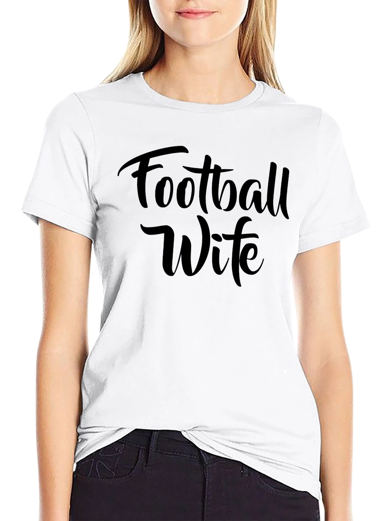 Football Wife T-Shirt - Black Crew Neck Tee
