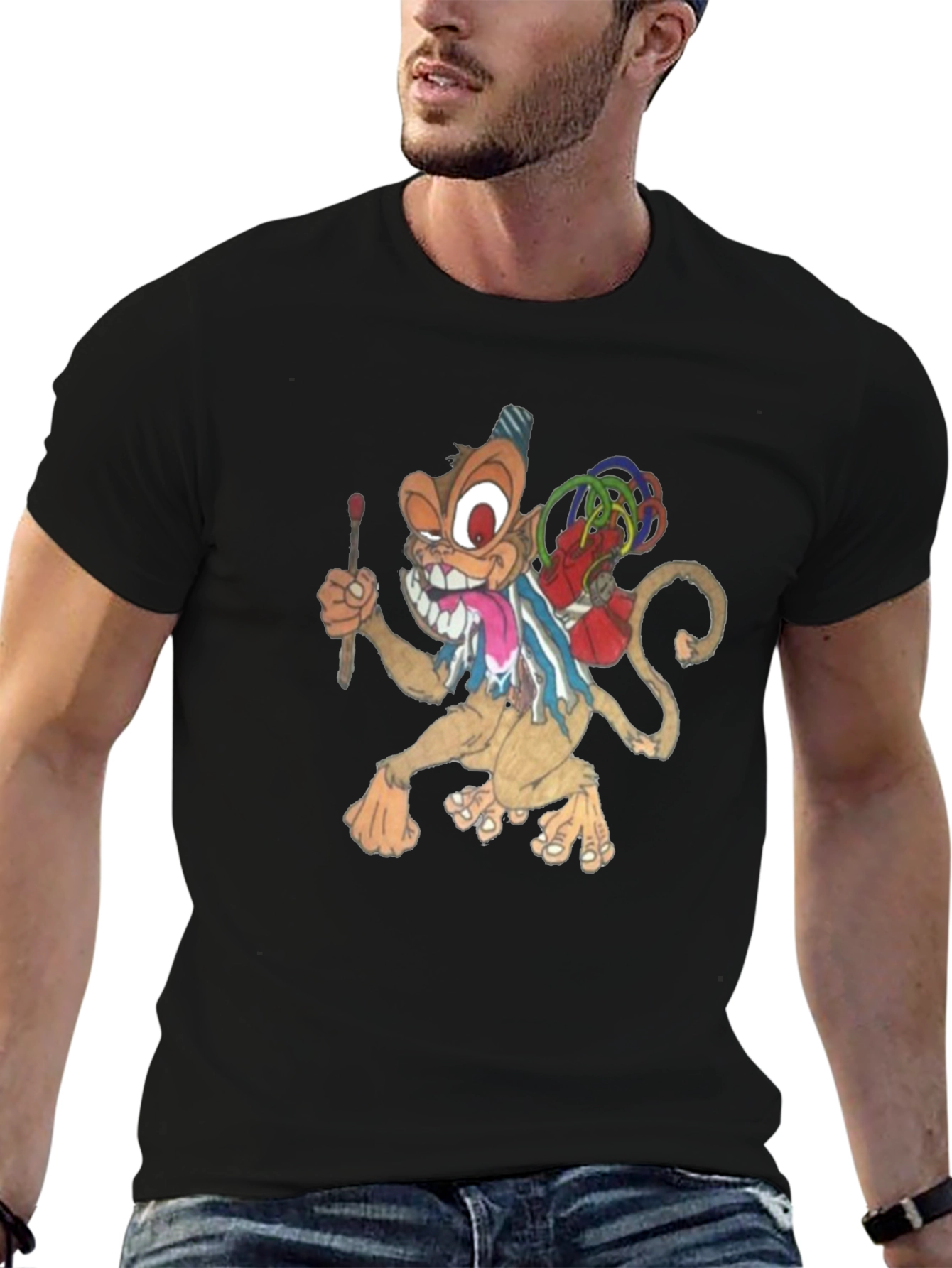 Cartoon Monkey Graphic Print T-Shirt
