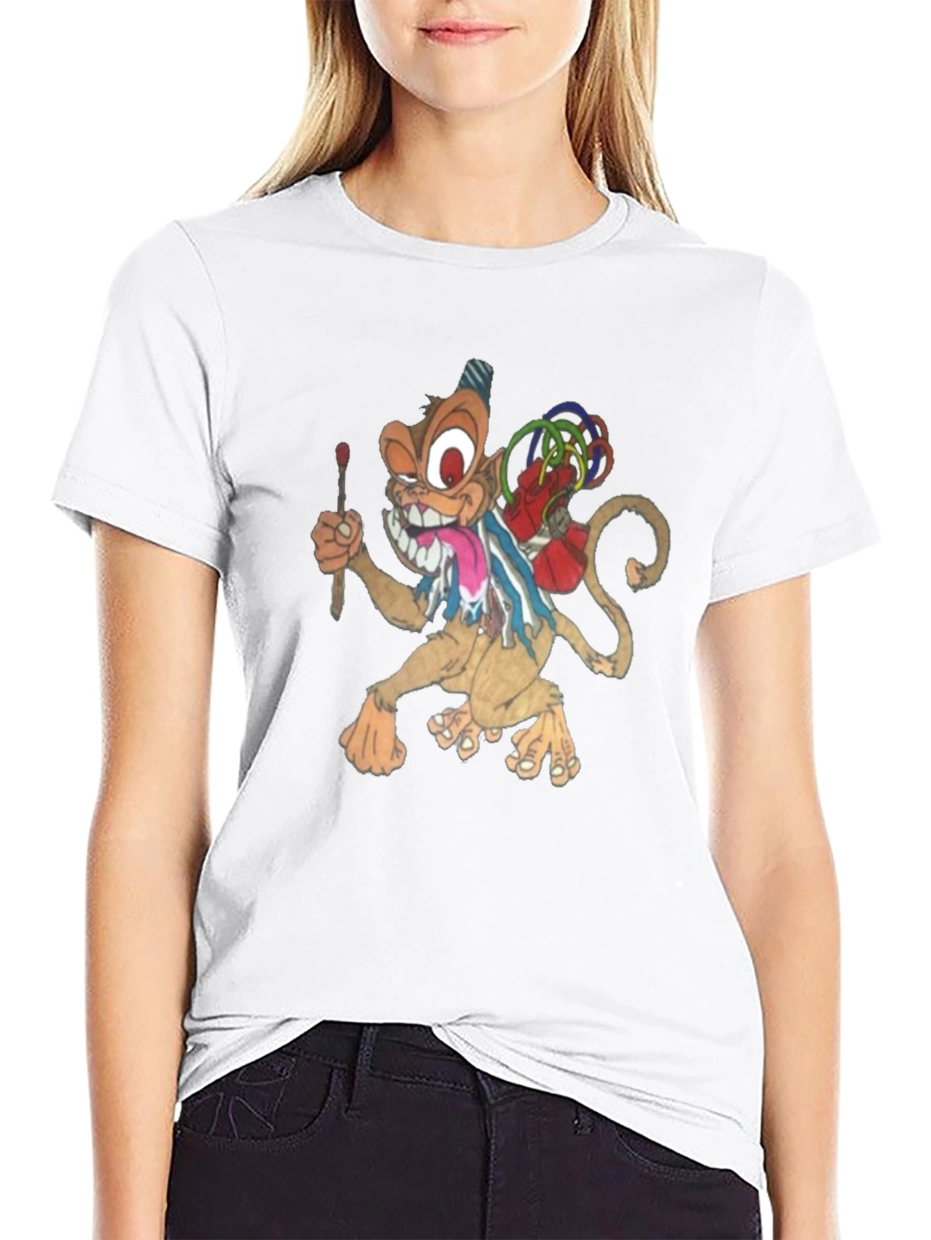 Cartoon Monkey Graphic Print T-Shirt