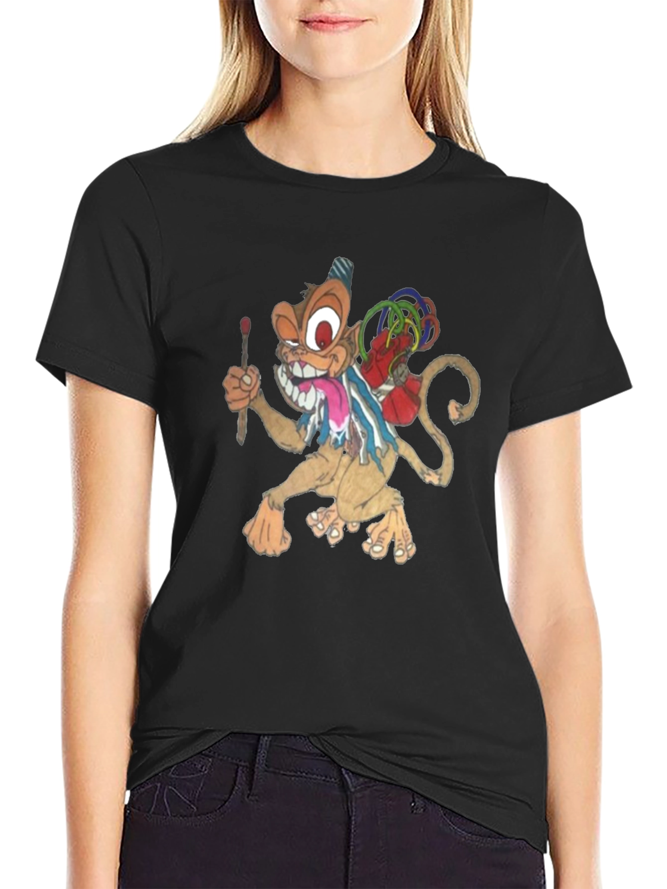 Cartoon Monkey Graphic Print T-Shirt
