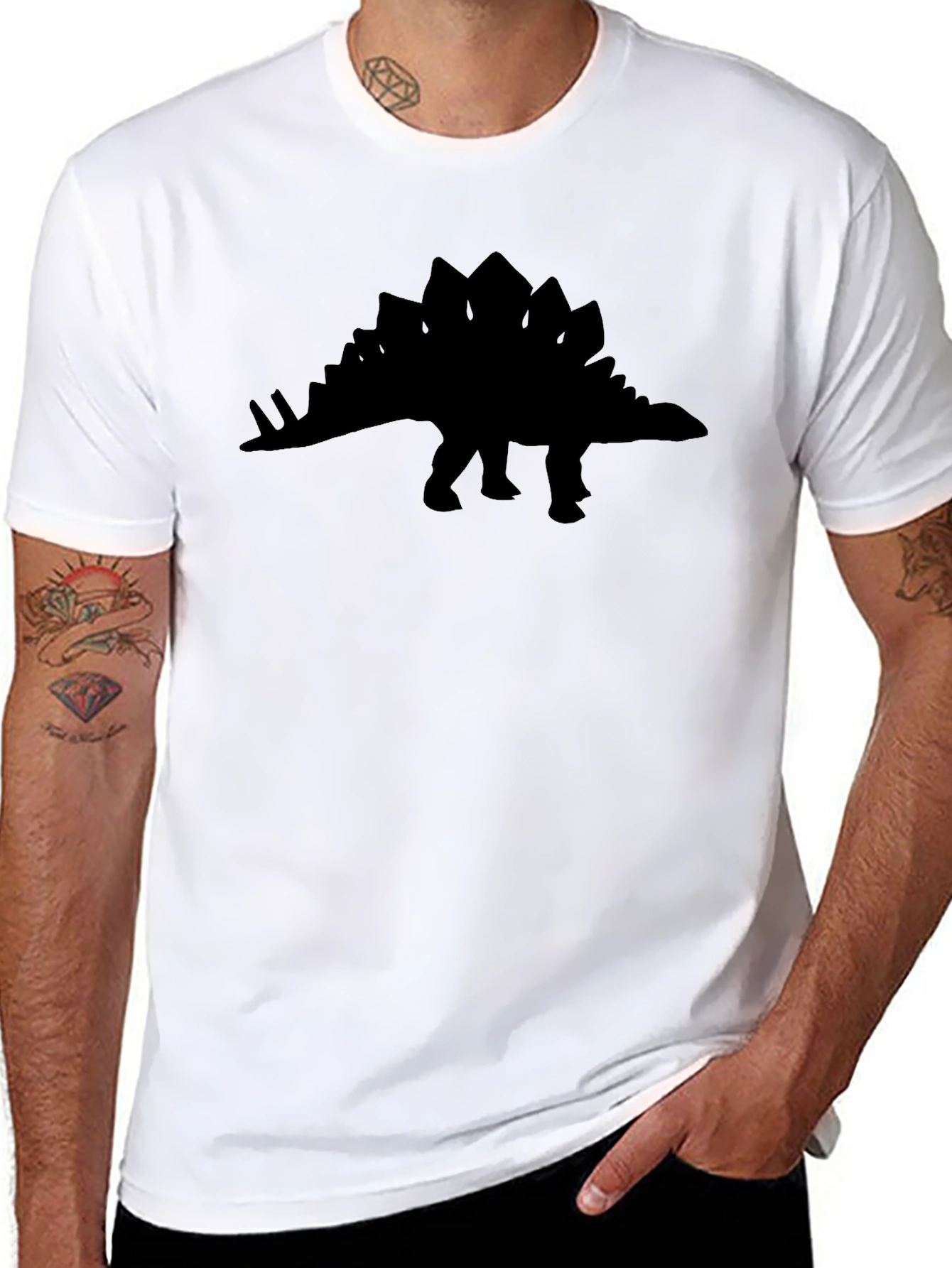 Black Stegosaurus Silhouette Graphic T-Shirt