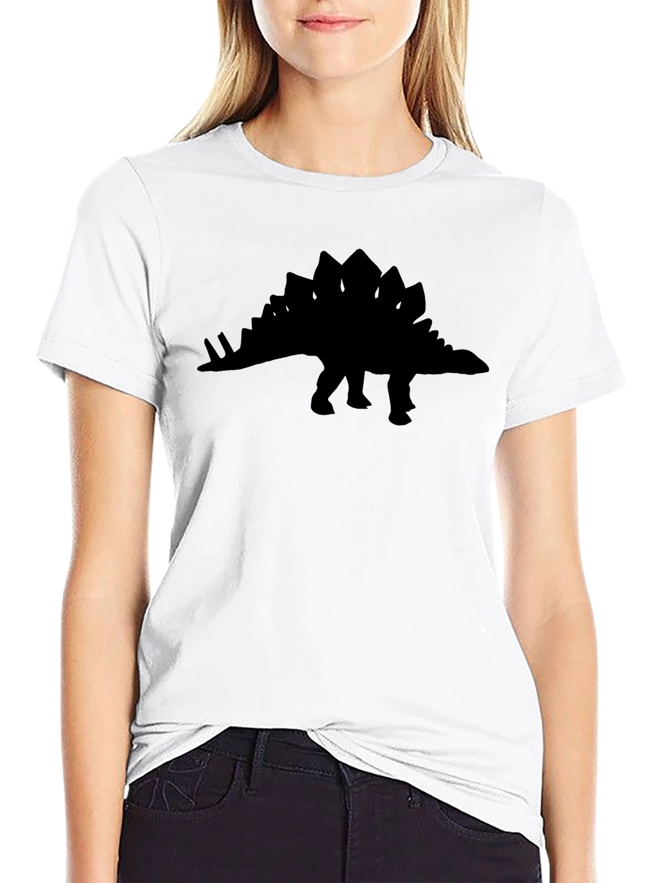 Black Stegosaurus Silhouette Graphic T-Shirt
