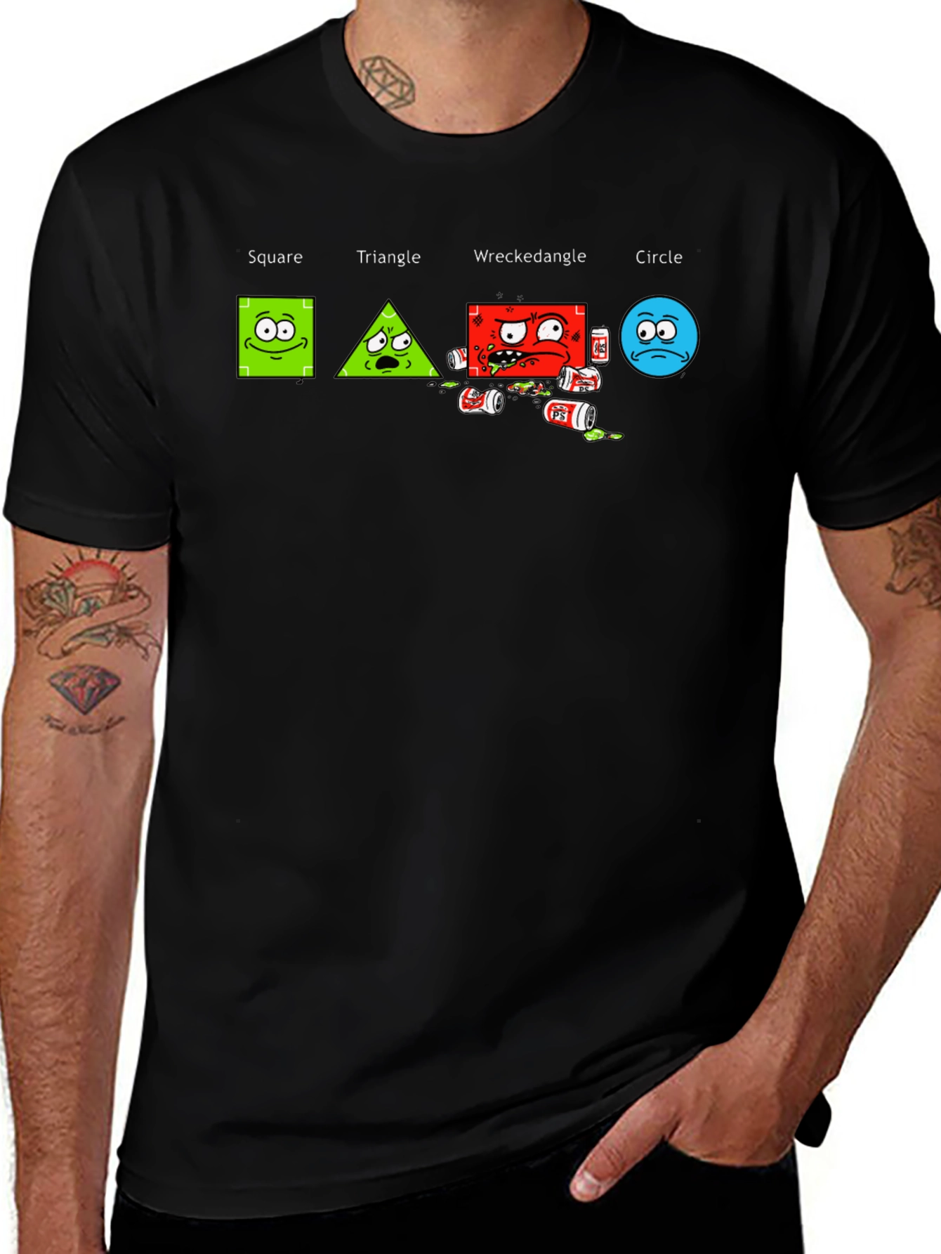Geometric Humor T-Shirt: Square Triangle Wreckedangle Circle