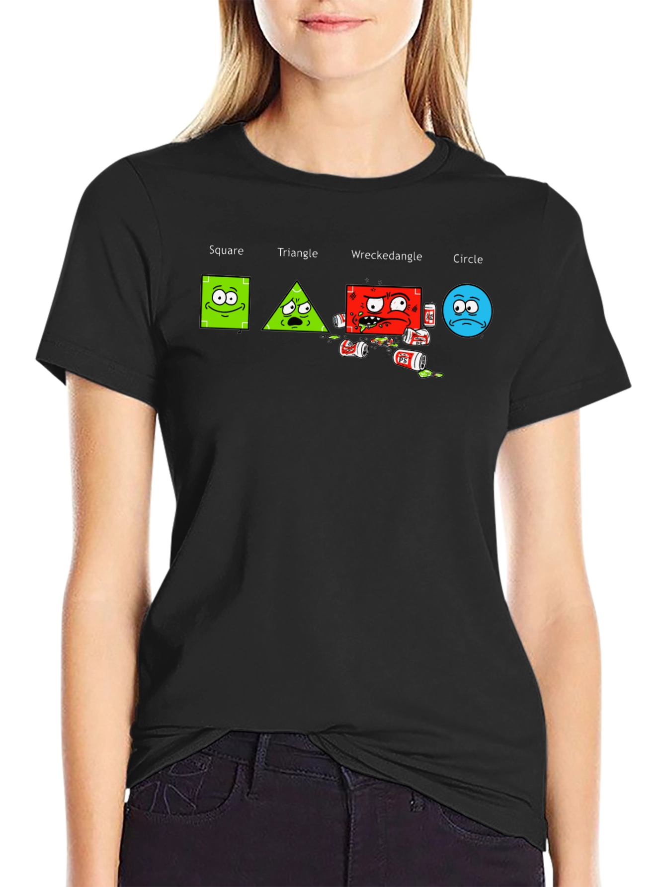 Geometric Humor T-Shirt: Square Triangle Wreckedangle Circle