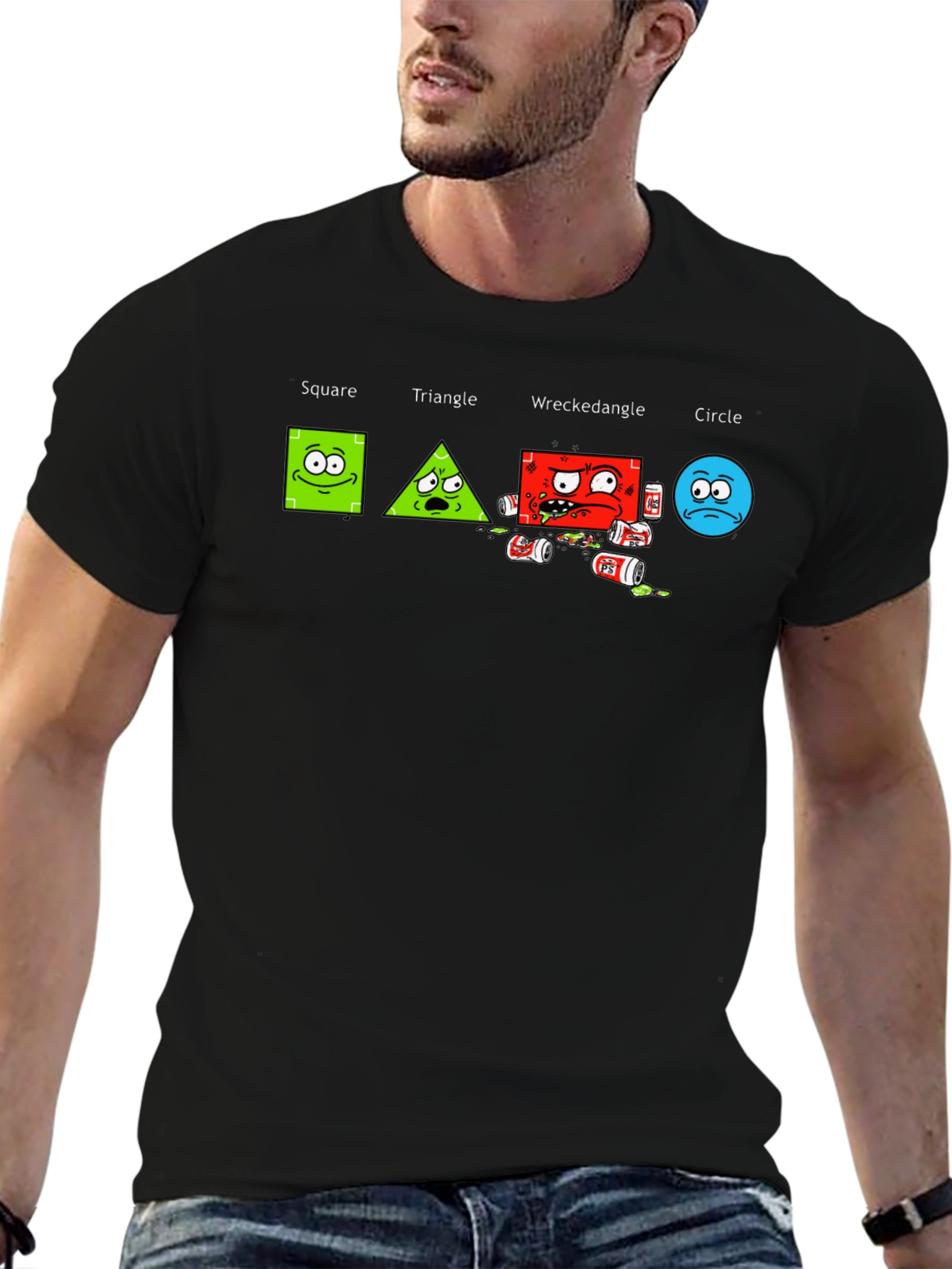Geometric Humor T-Shirt: Square Triangle Wreckedangle Circle