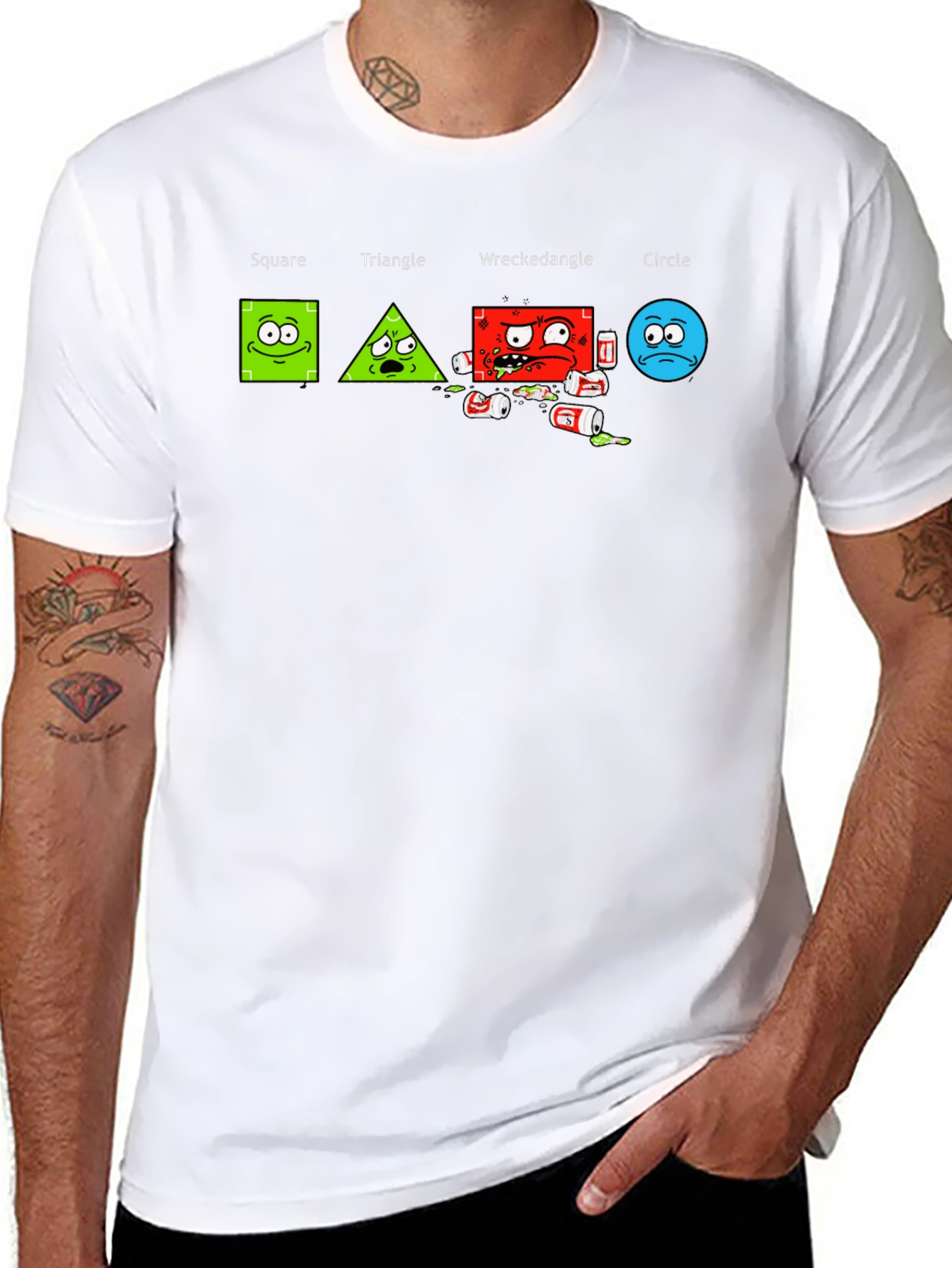 Geometric Humor T-Shirt: Square Triangle Wreckedangle Circle