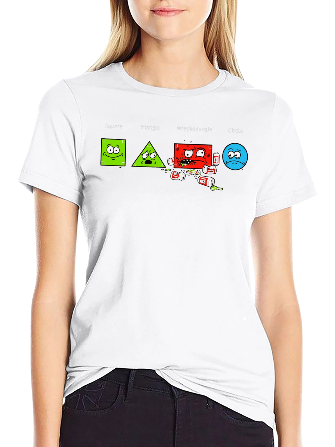 Geometric Humor T-Shirt: Square Triangle Wreckedangle Circle
