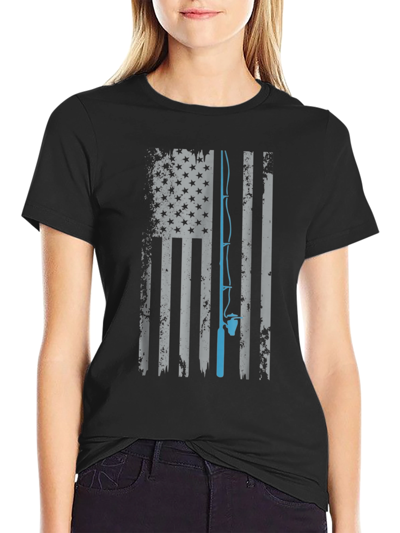 Fishing Flag Tee - Patriotic Angler Shirt