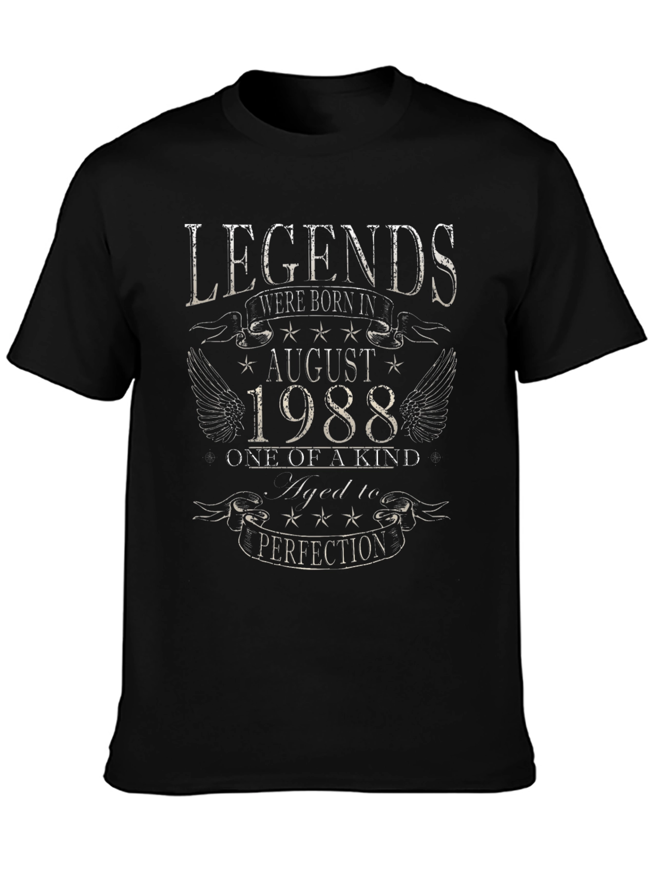 Legends Born in August 1988 Black Graphic T-Shirt