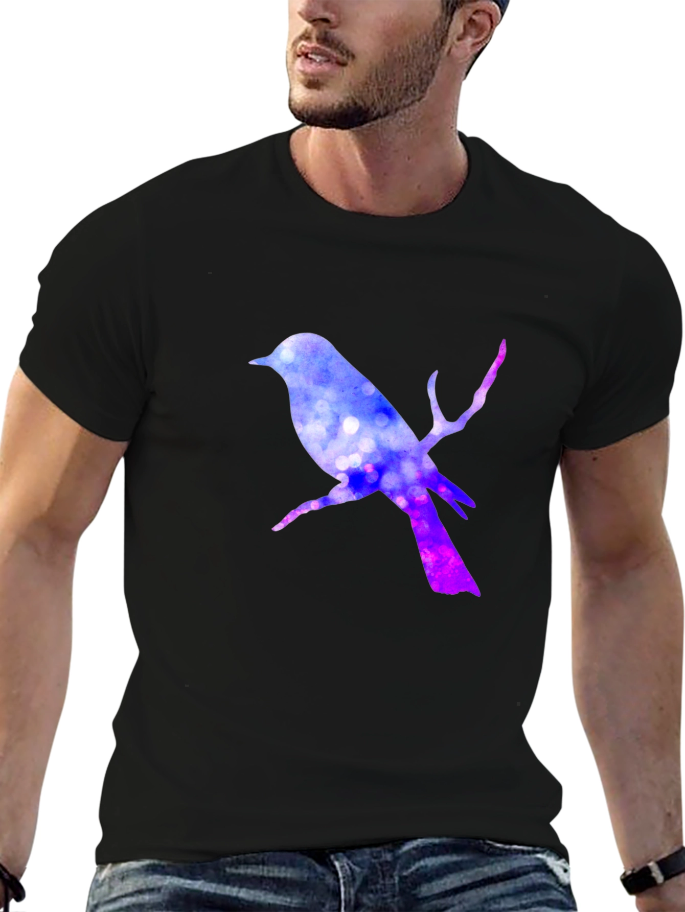 Bird Silhouette T-Shirt - Galaxy Design