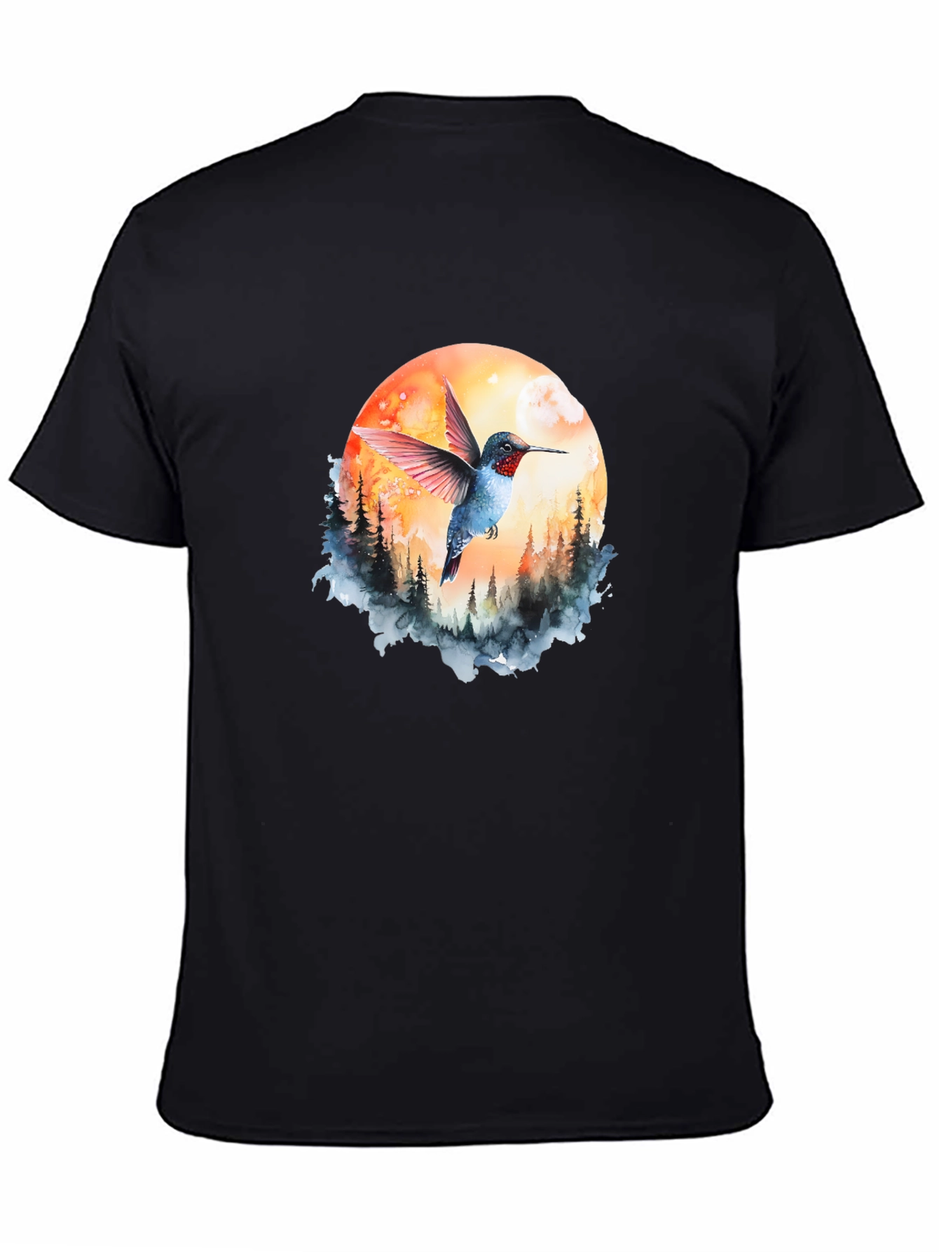 Hummingbird & Moon Graphic Tee - Nature Design