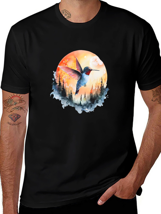 Hummingbird & Moon Graphic Tee - Nature Design