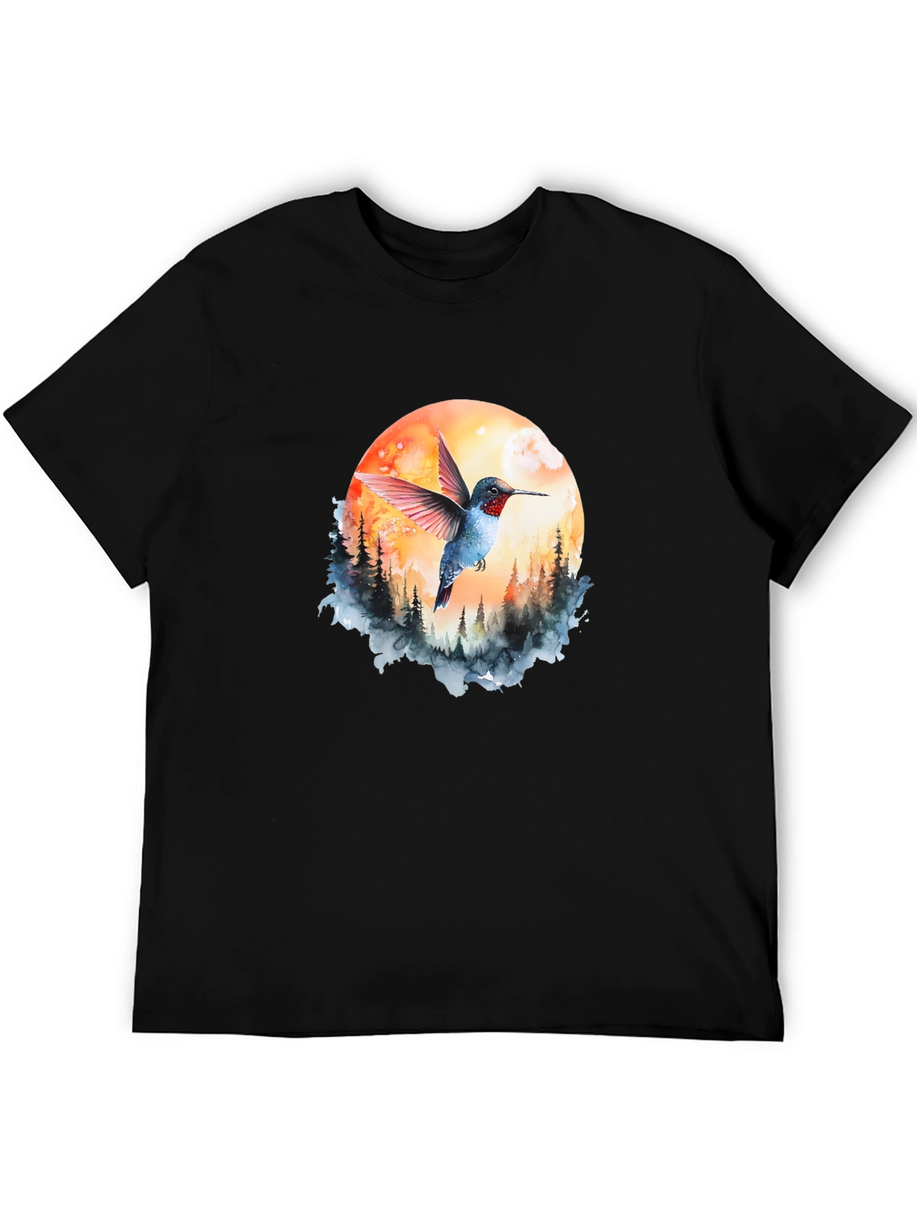 Hummingbird & Moon Graphic Tee - Nature Design