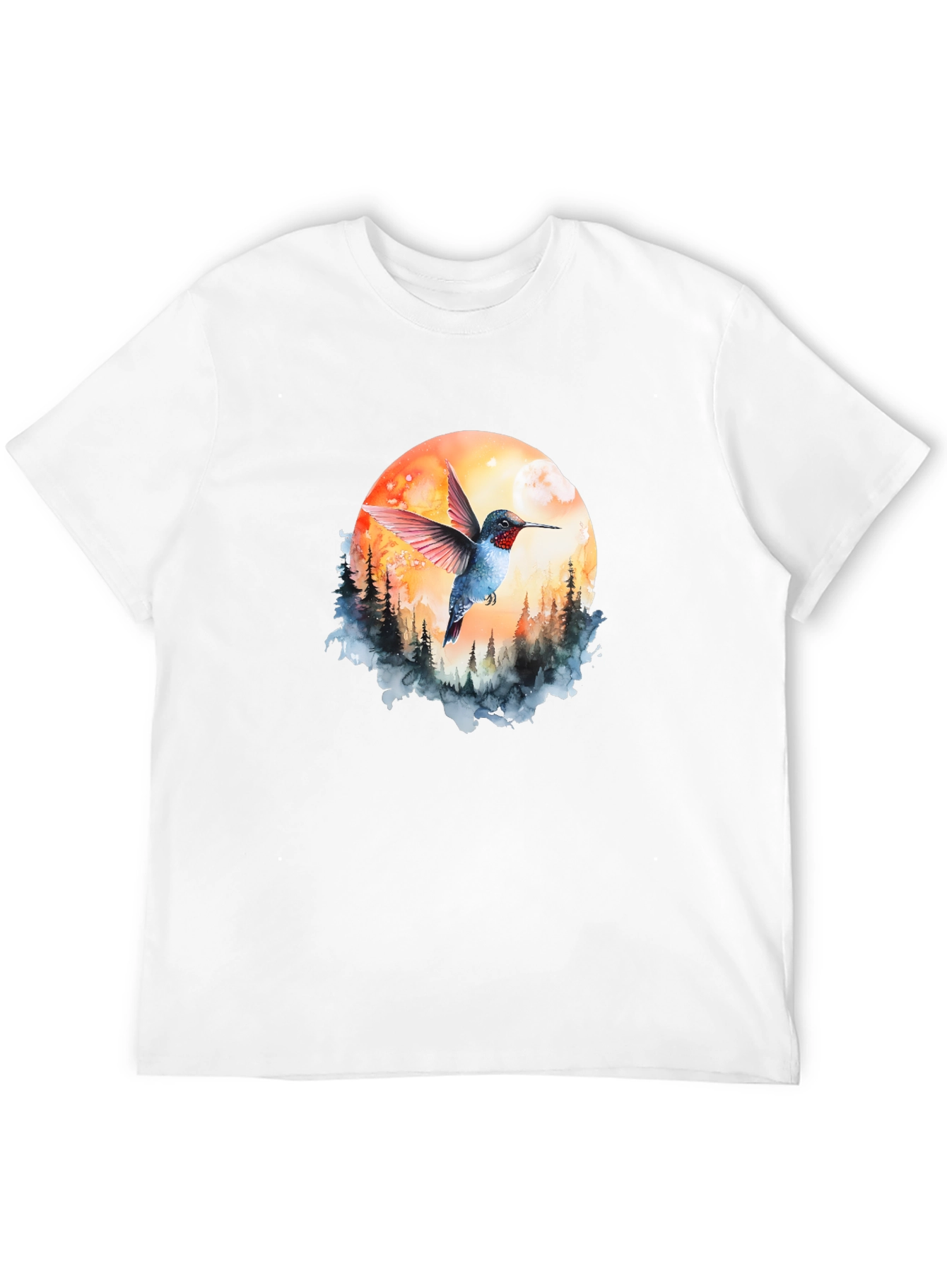 Hummingbird & Moon Graphic Tee - Nature Design