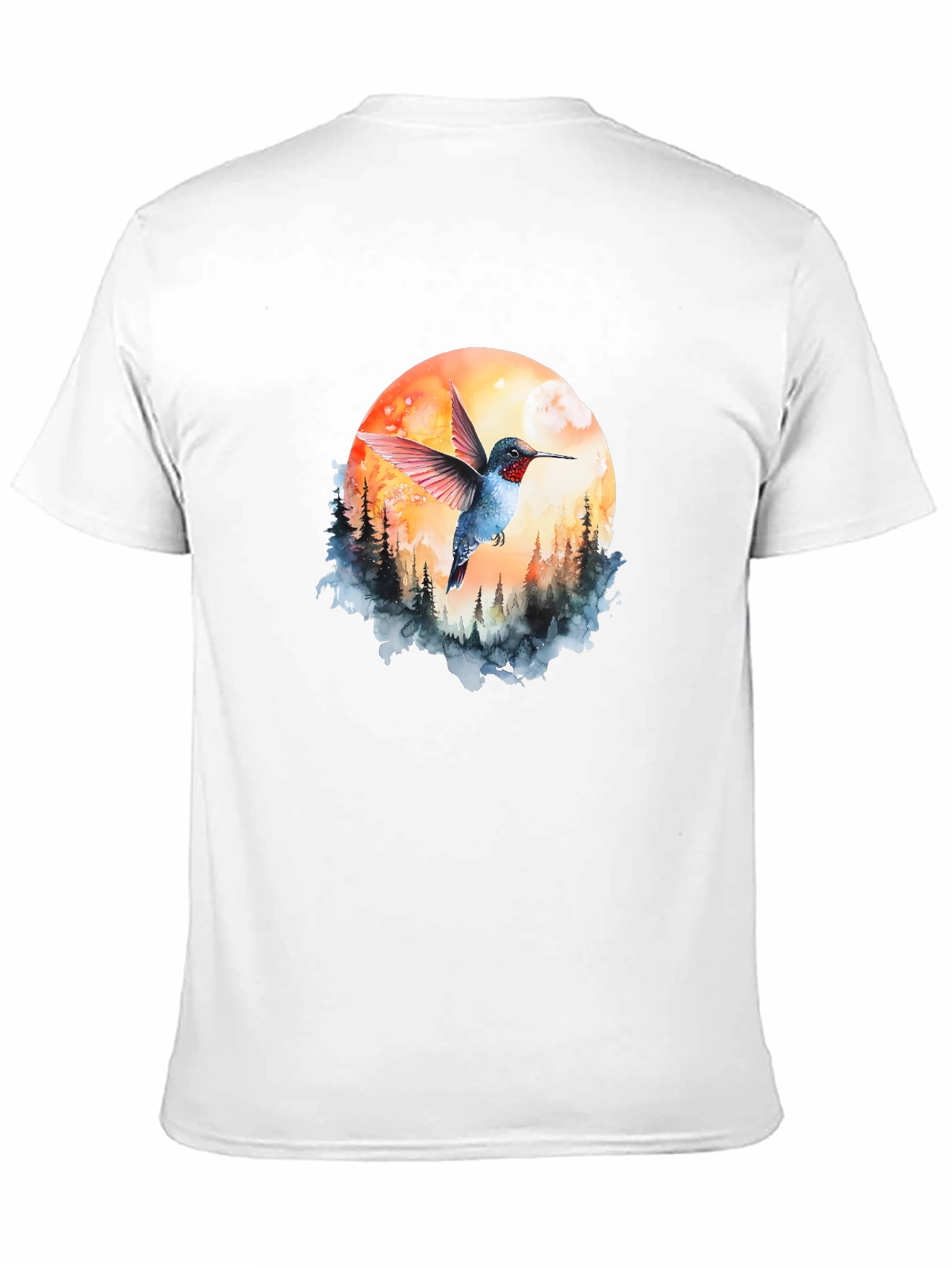 Hummingbird & Moon Graphic Tee - Nature Design