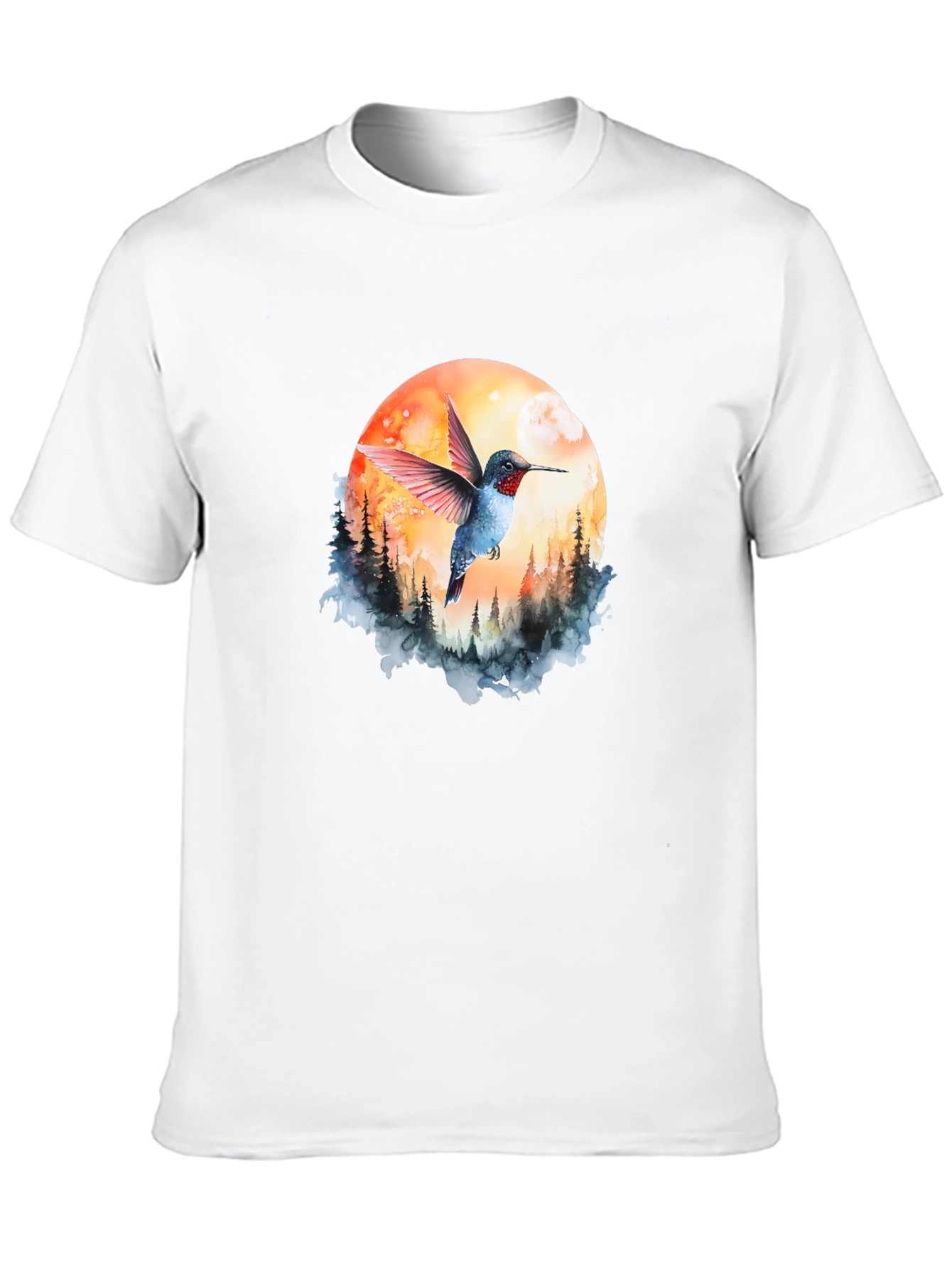 Hummingbird & Moon Graphic Tee - Nature Design