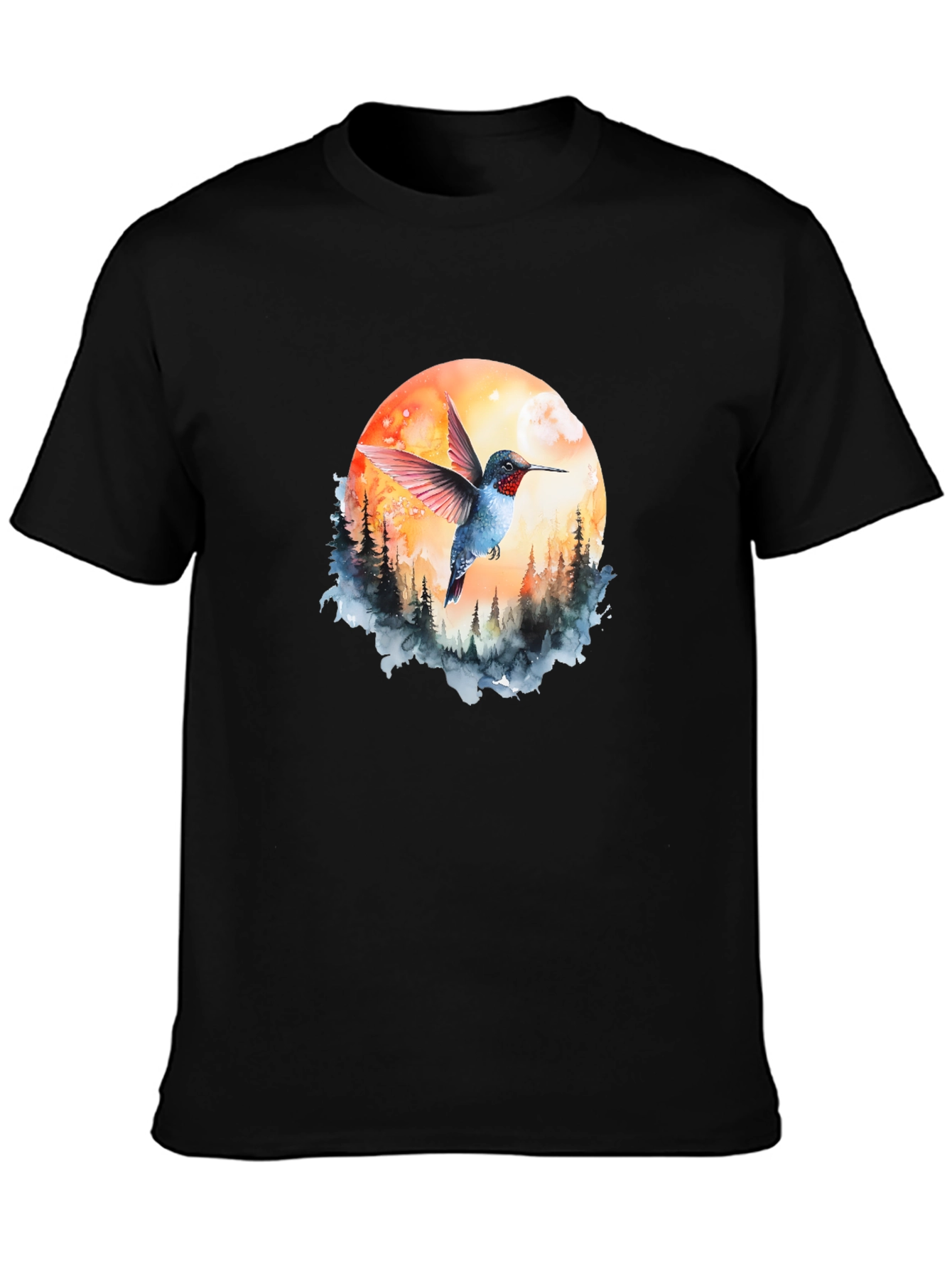 Hummingbird & Moon Graphic Tee - Nature Design