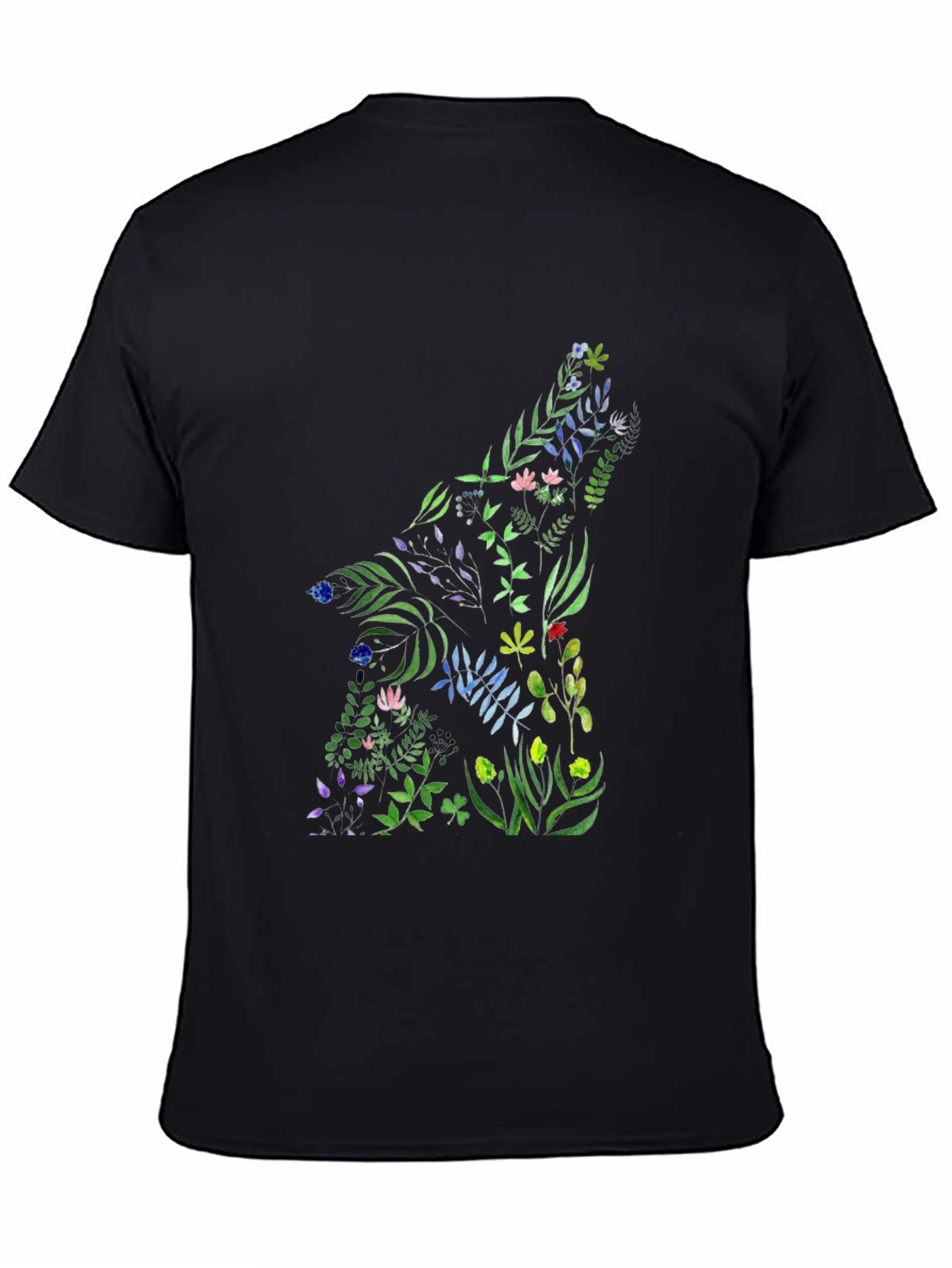 Floral Wolf Graphic Black T-Shirt