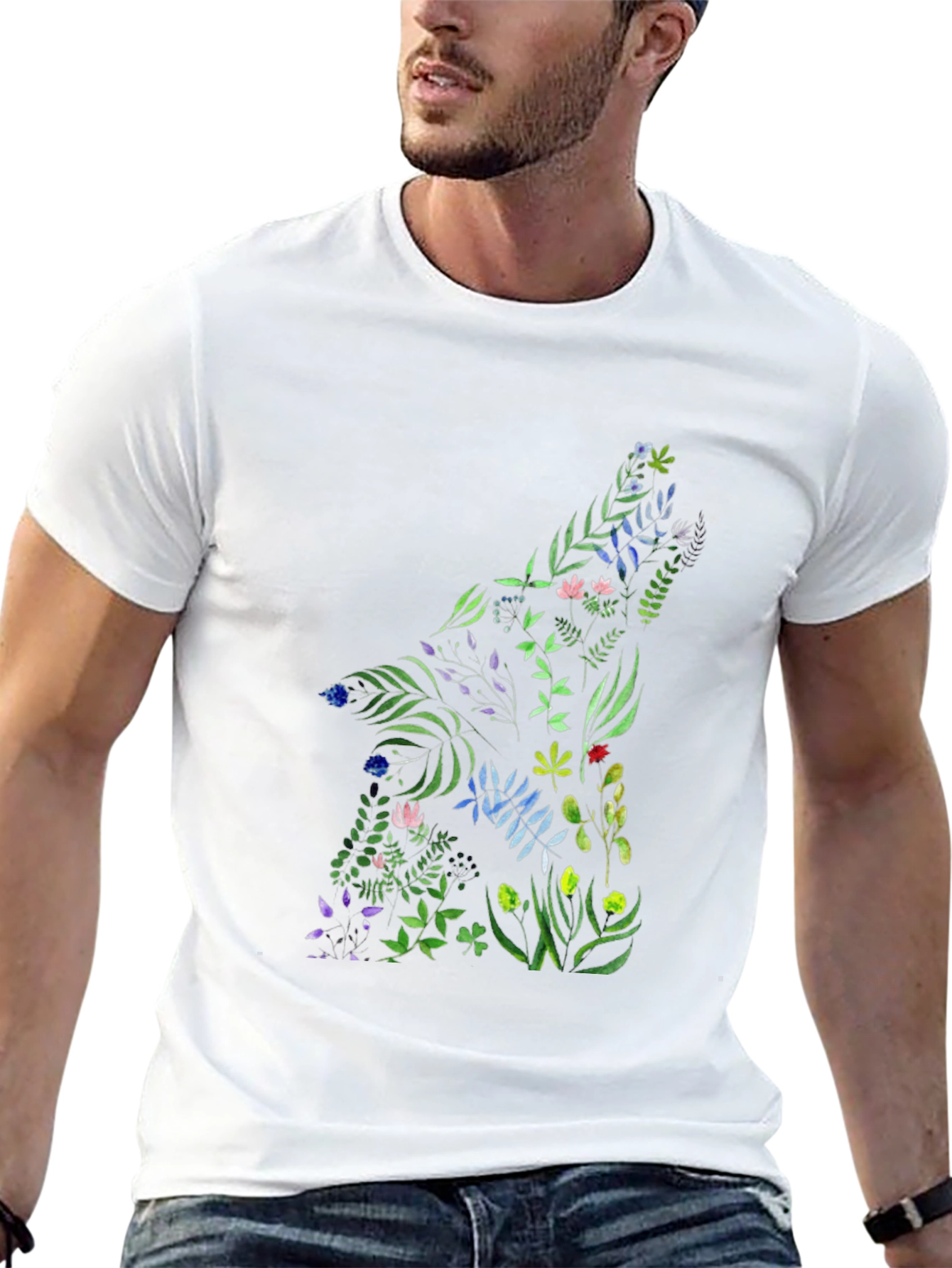 Floral Wolf Graphic Black T-Shirt