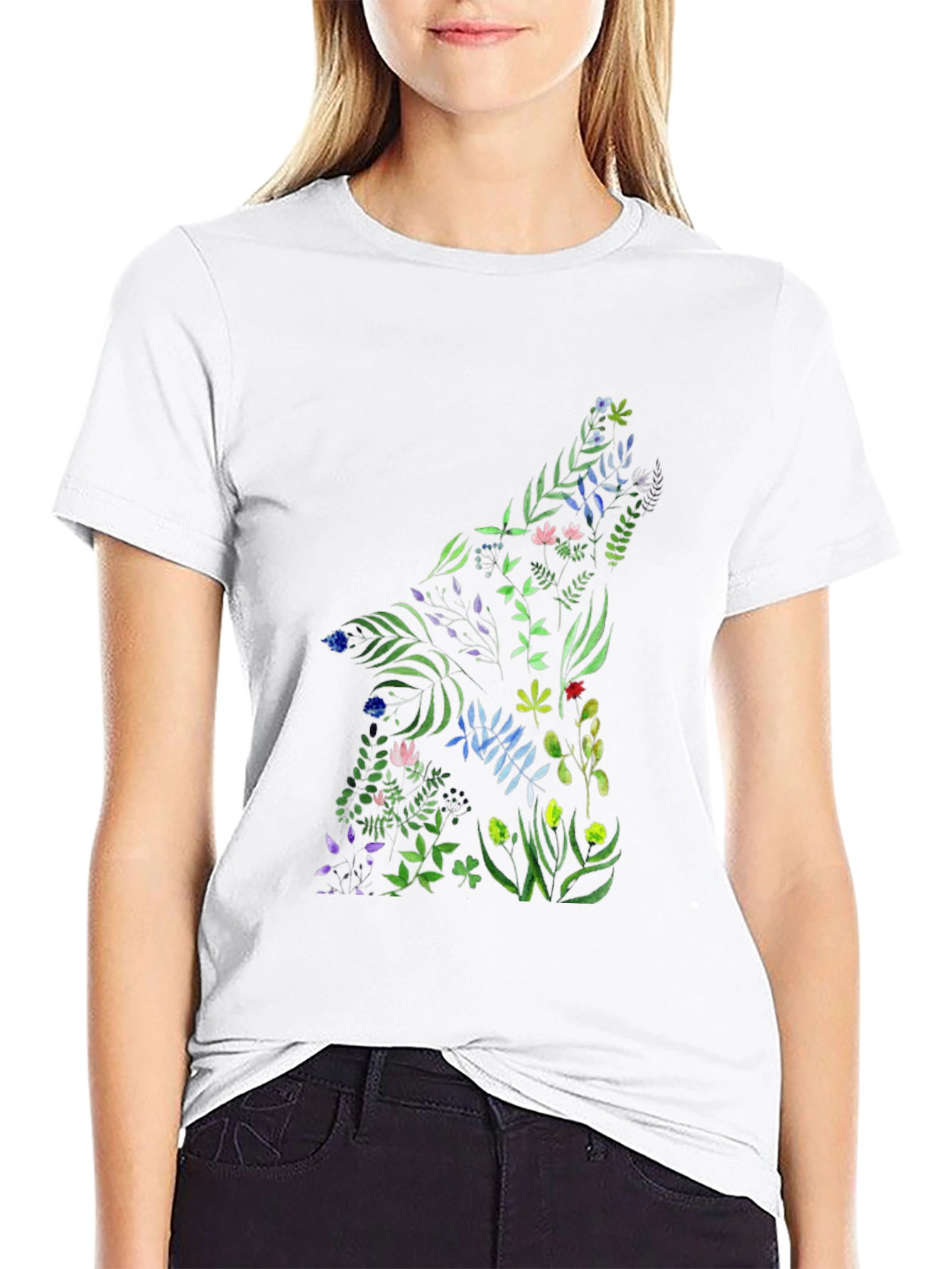 Floral Wolf Graphic Black T-Shirt