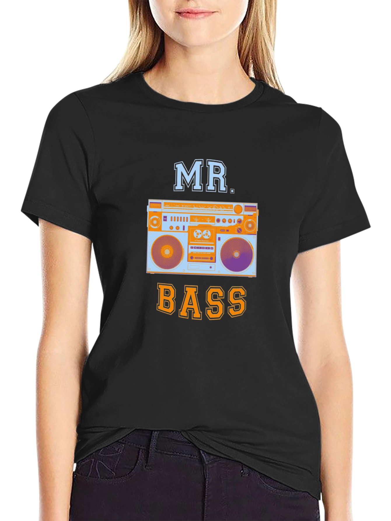 Mr. Bass Boombox Graphic T-Shirt - Cool Retro Design