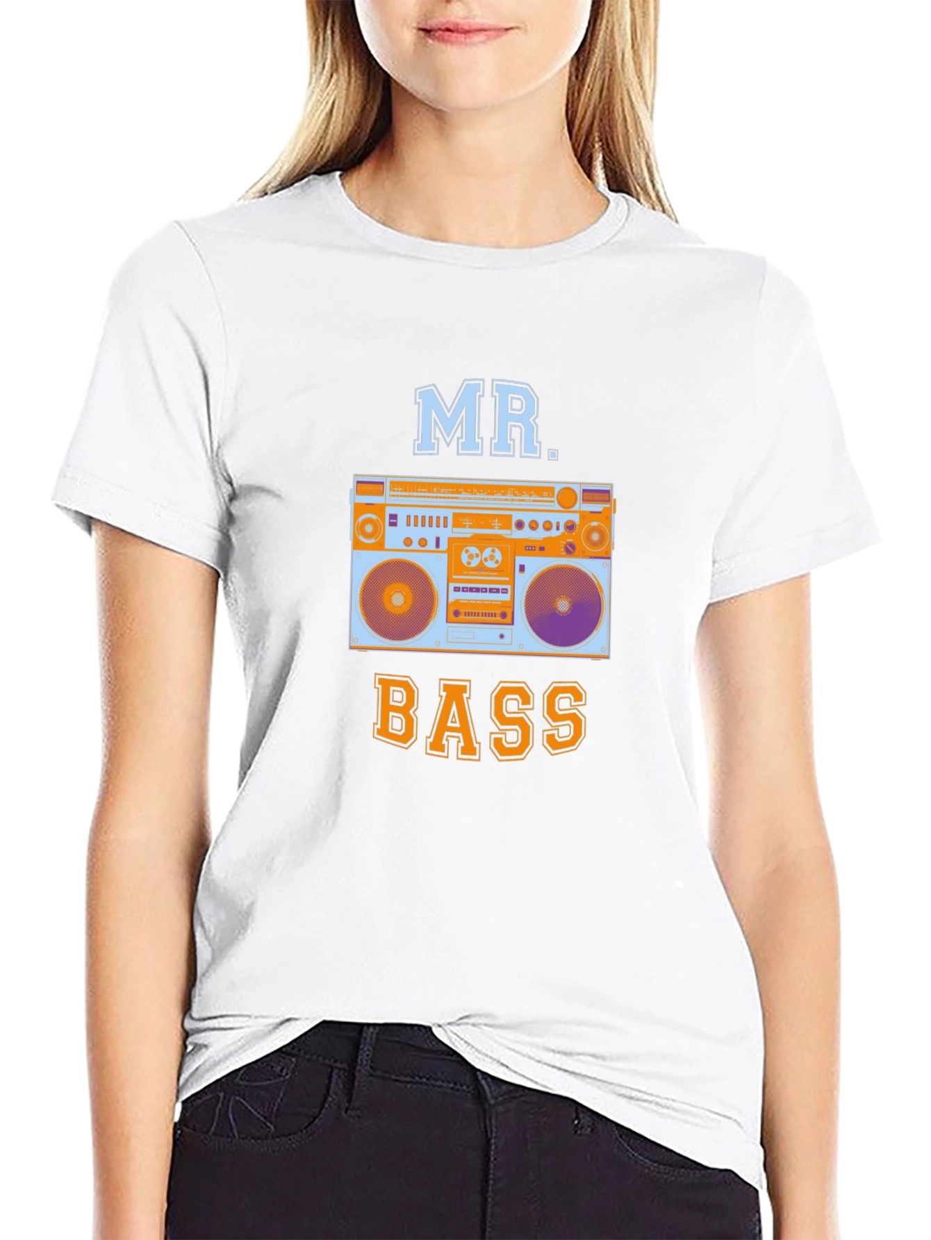 Mr. Bass Boombox Graphic T-Shirt - Cool Retro Design