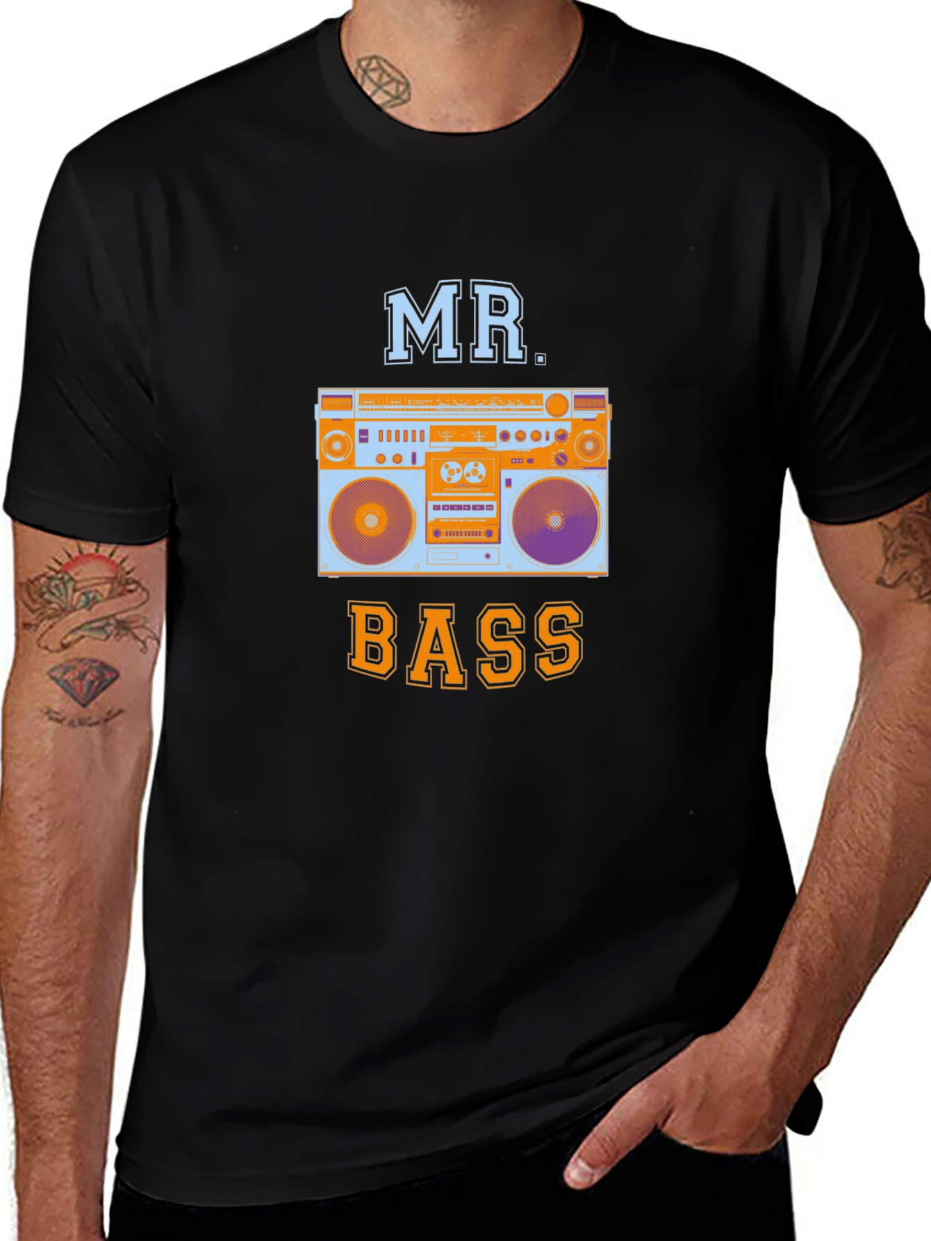 Mr. Bass Boombox Graphic T-Shirt - Cool Retro Design