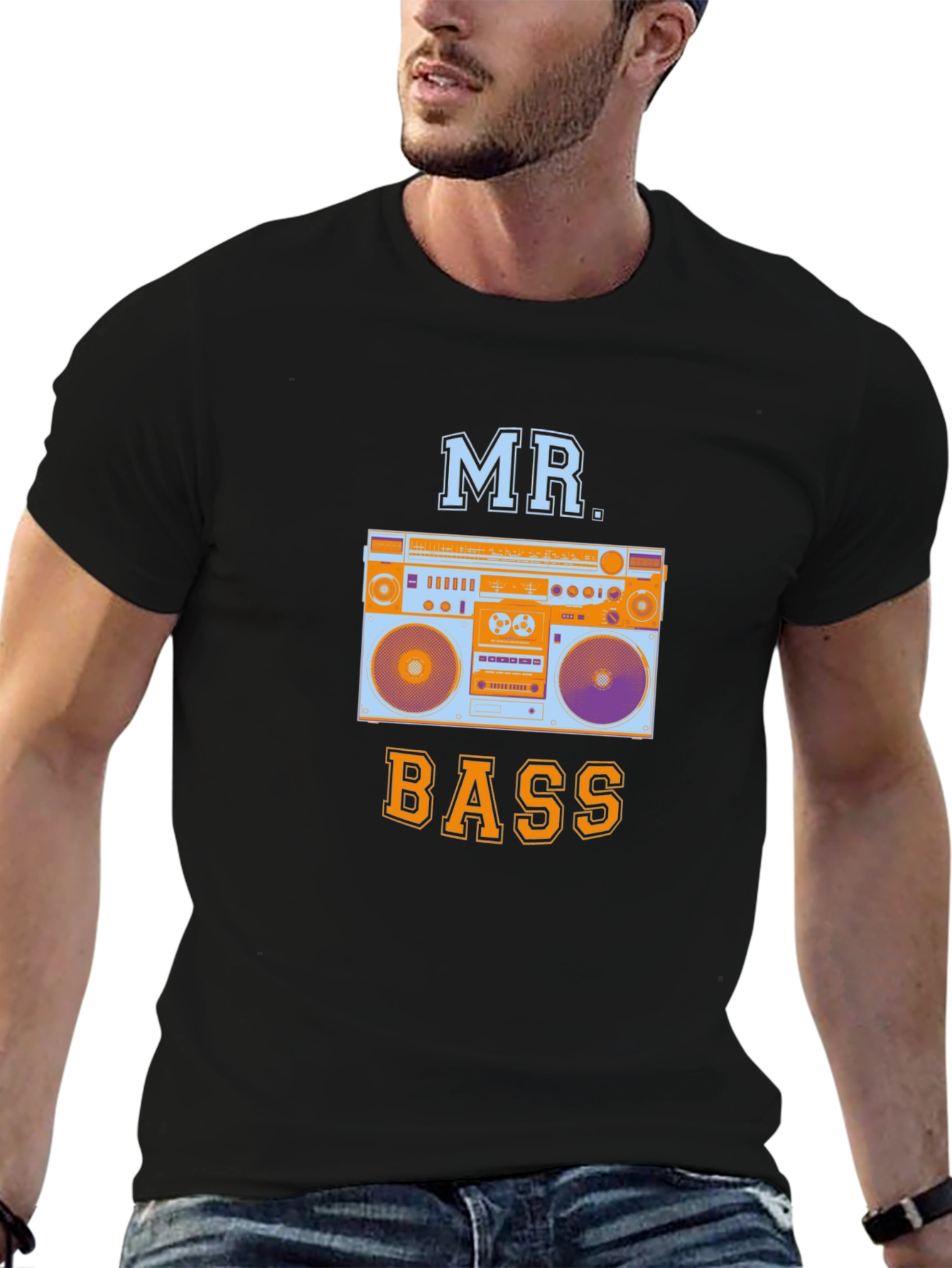 Mr. Bass Boombox Graphic T-Shirt - Cool Retro Design