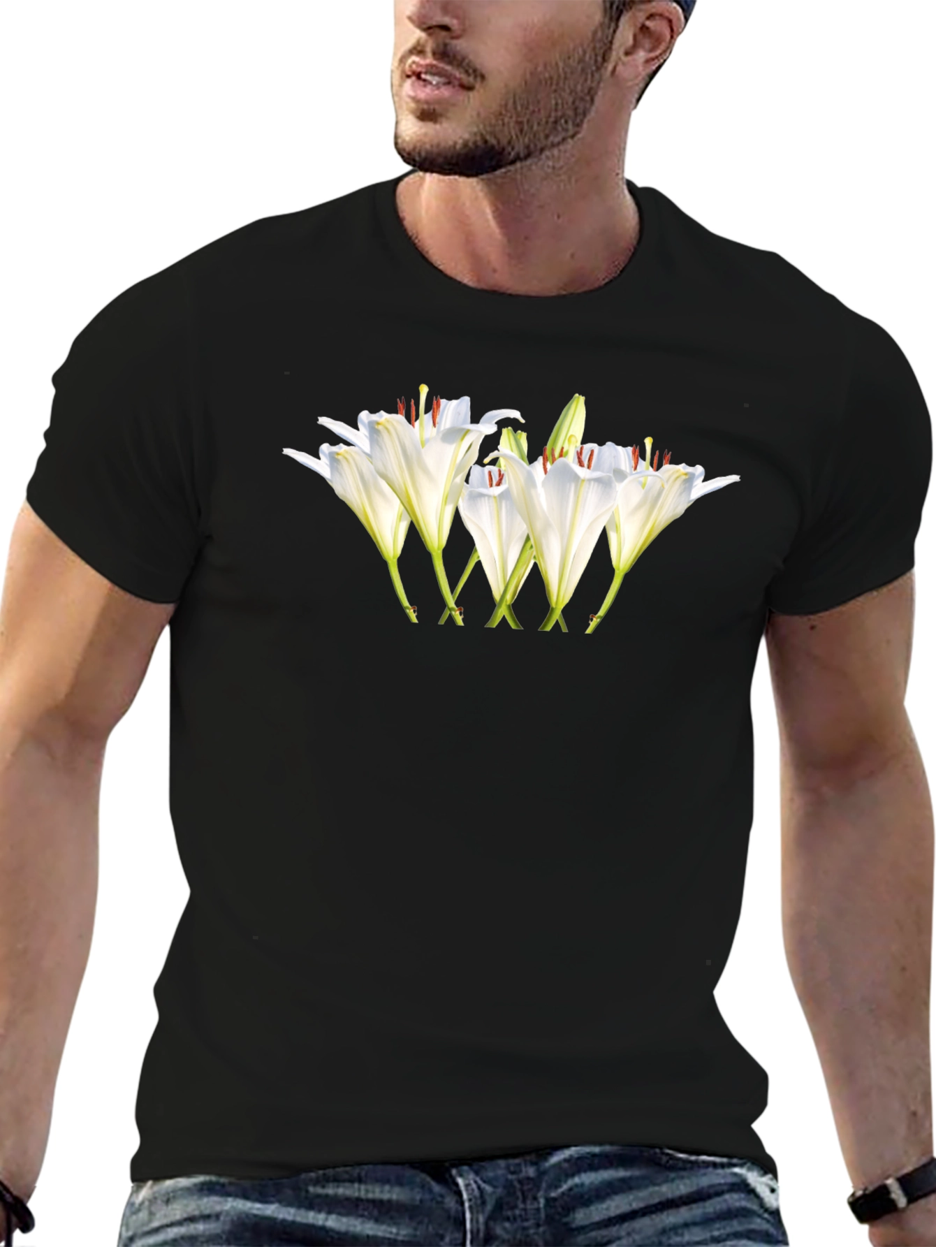 Floral Lily Graphic Black T-Shirt