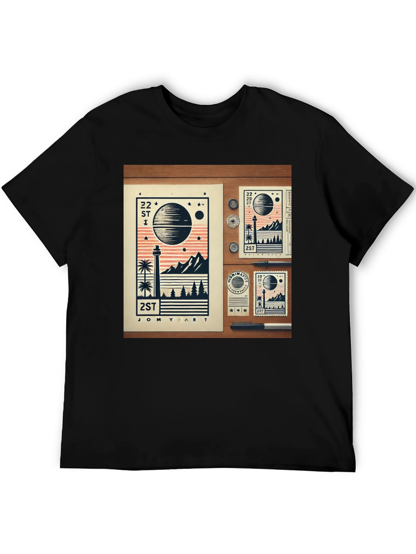 22 ST JOMY ART Black Graphic T-Shirt