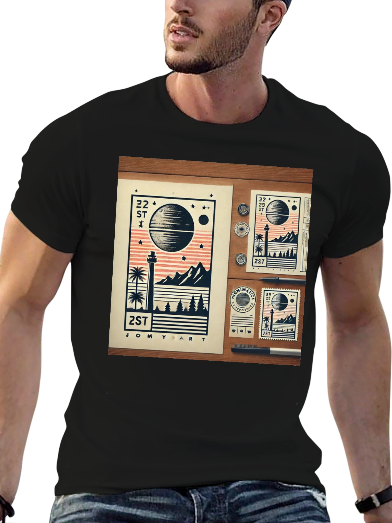 22 ST JOMY ART Black Graphic T-Shirt