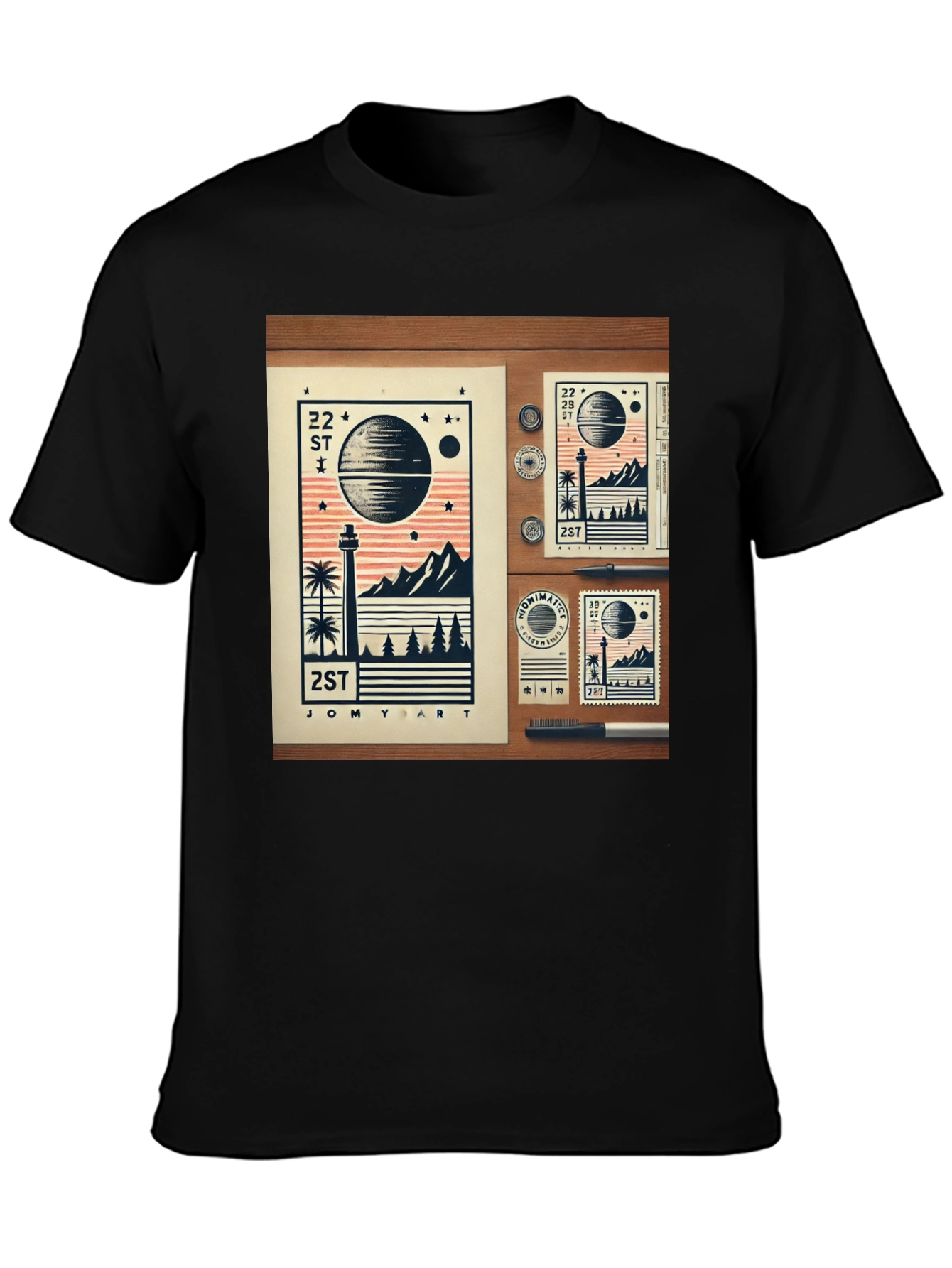 22 ST JOMY ART Black Graphic T-Shirt