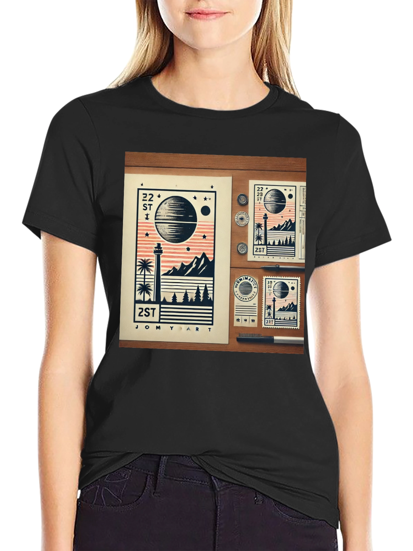 22 ST JOMY ART Black Graphic T-Shirt