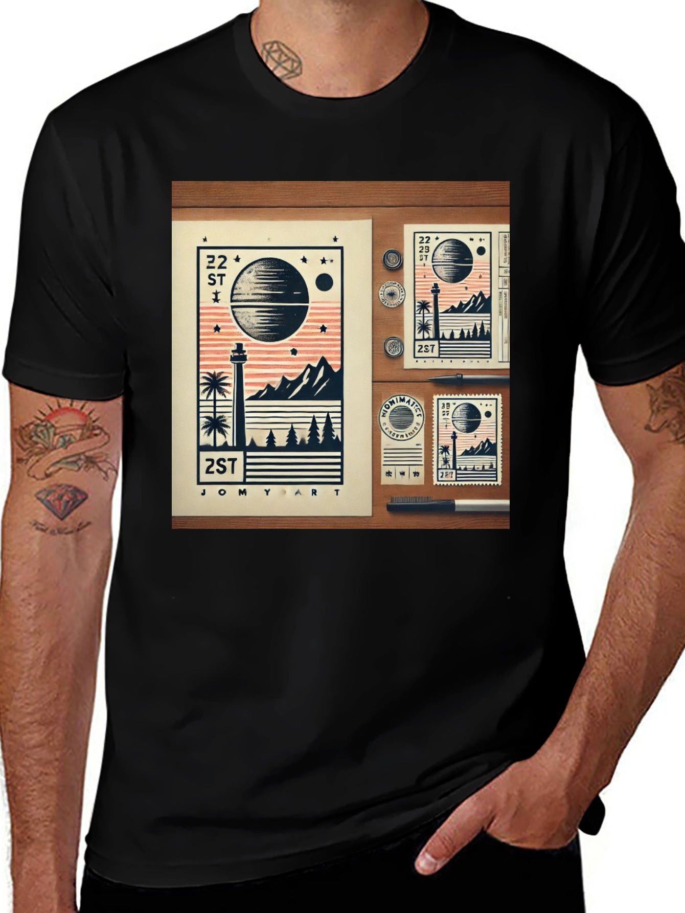 22 ST JOMY ART Black Graphic T-Shirt
