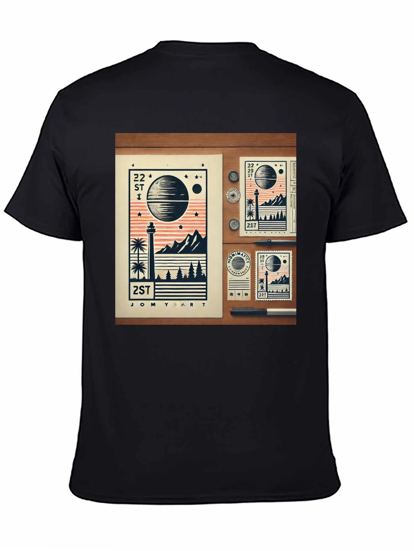 22 ST JOMY ART Black Graphic T-Shirt