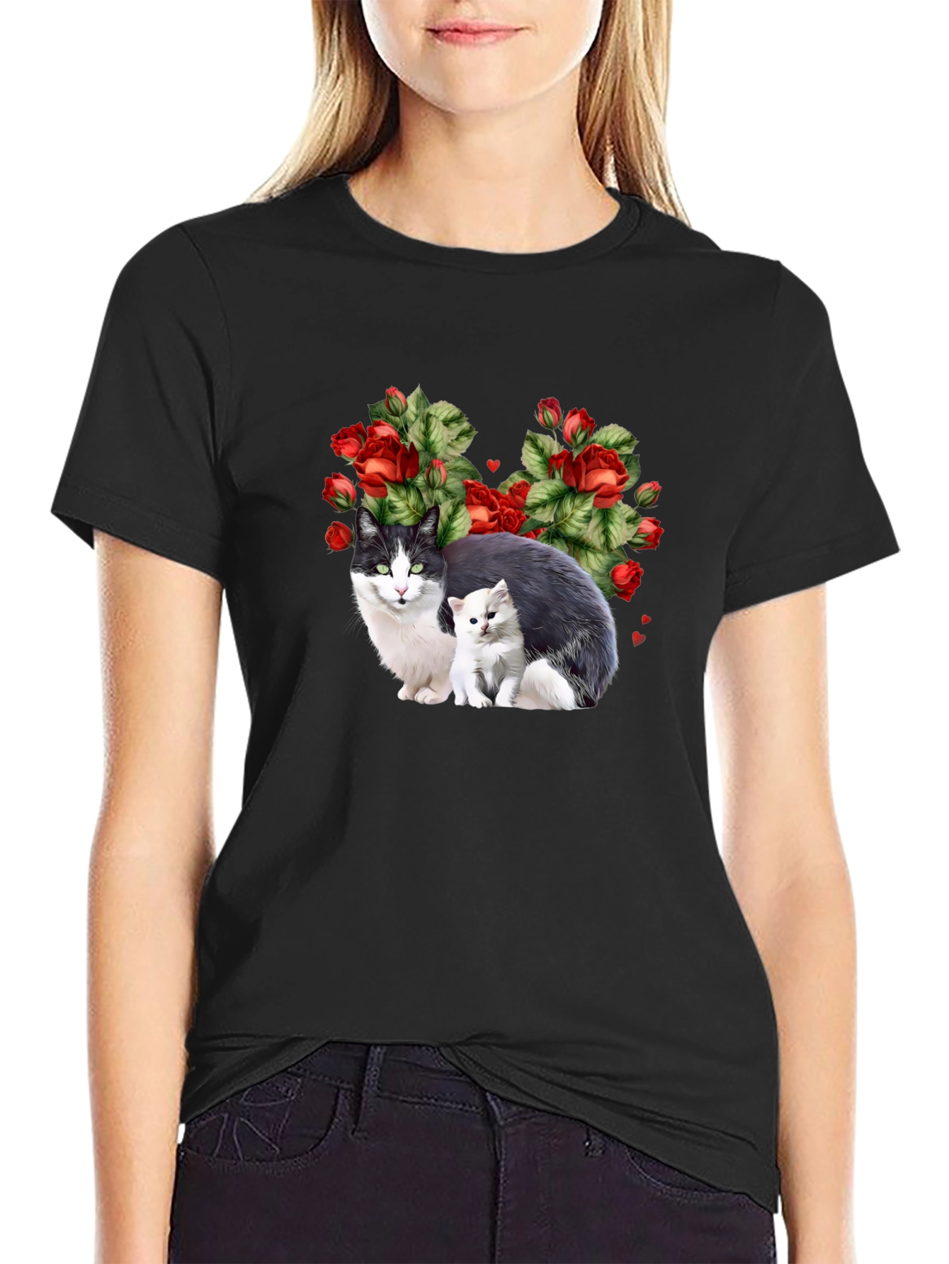 Cat & Kitten Rose Heart T-Shirt