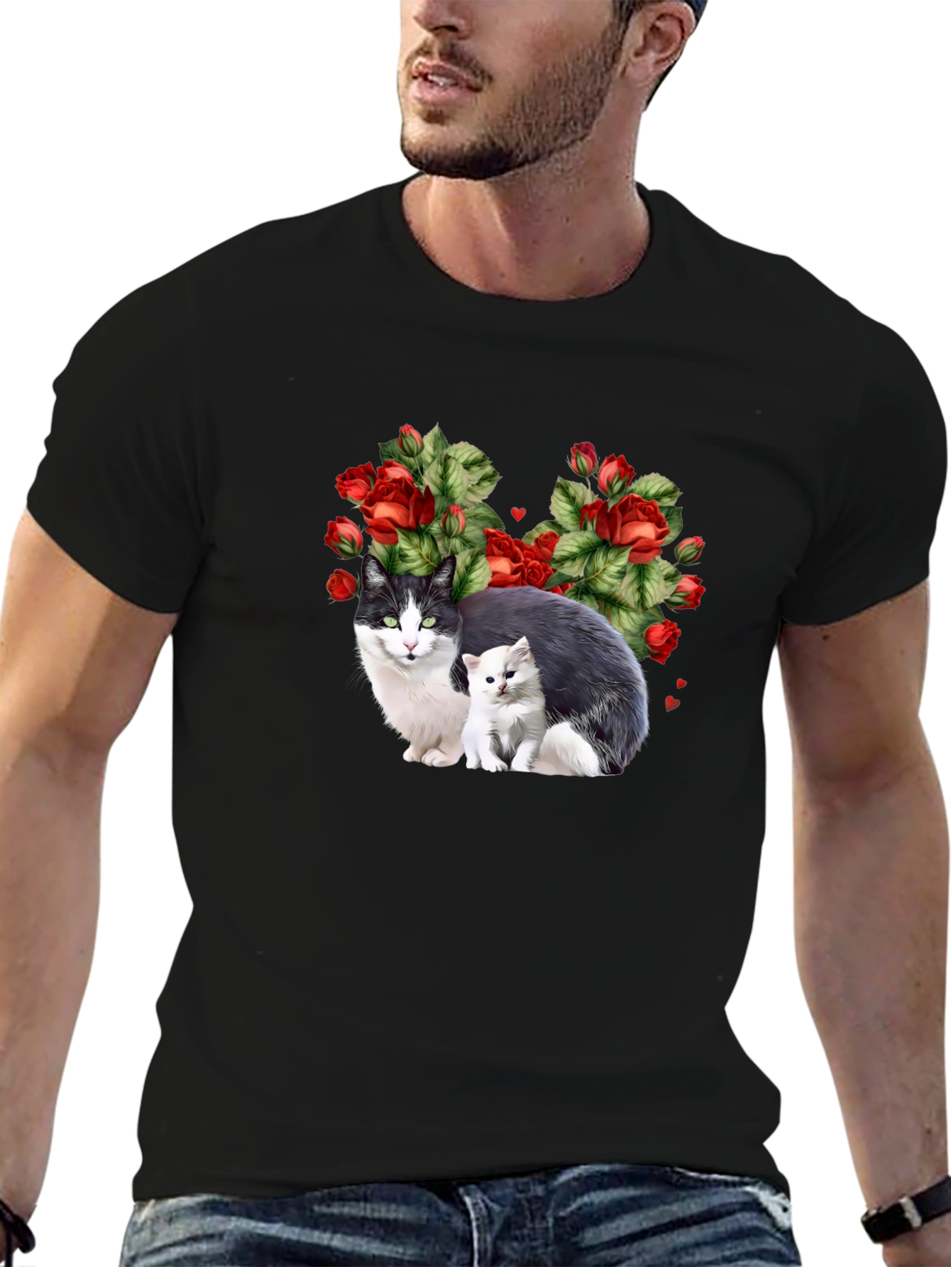 Cat & Kitten Rose Heart T-Shirt