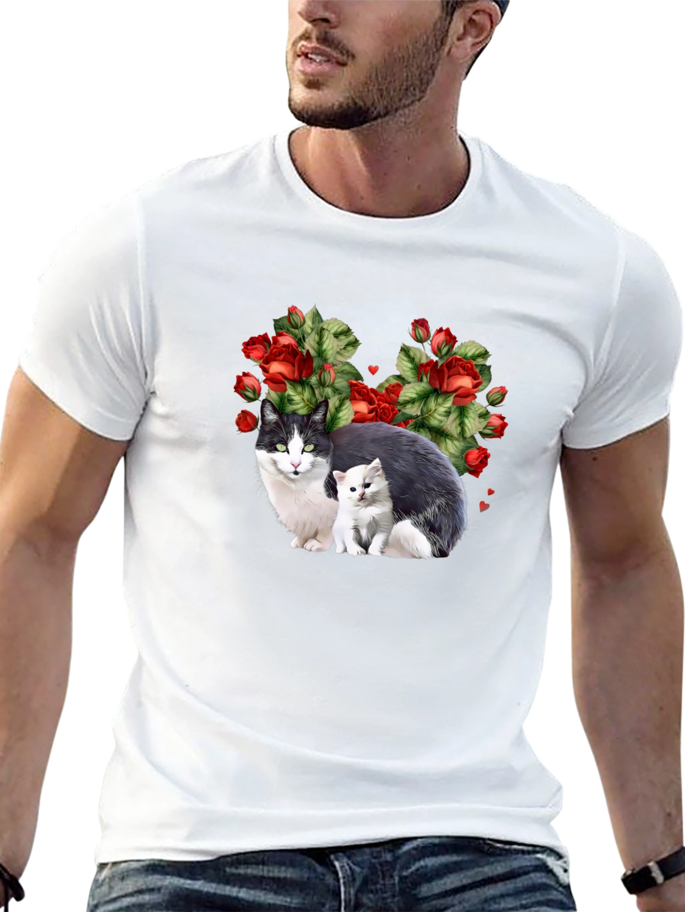 Cat & Kitten Rose Heart T-Shirt