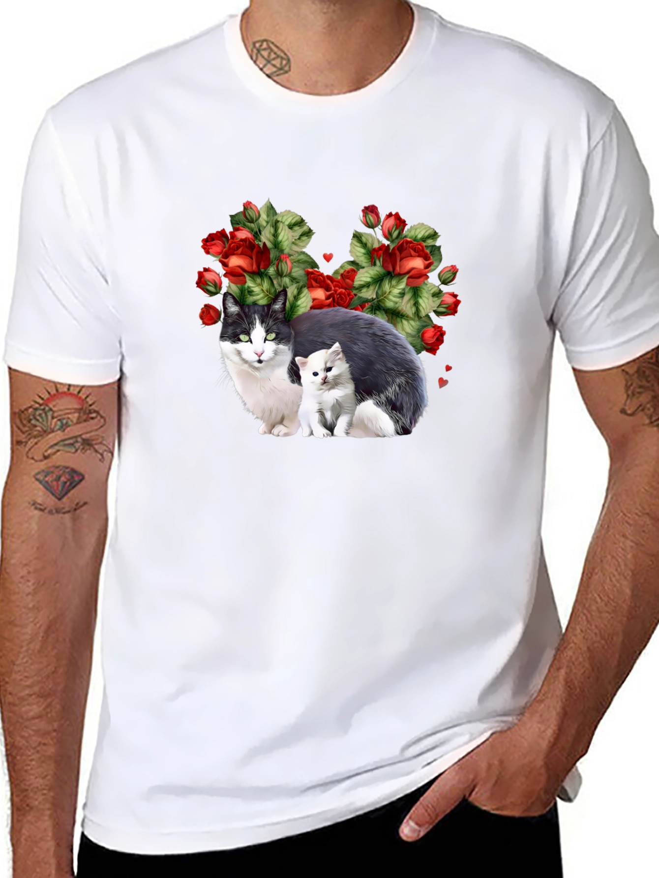 Cat & Kitten Rose Heart T-Shirt