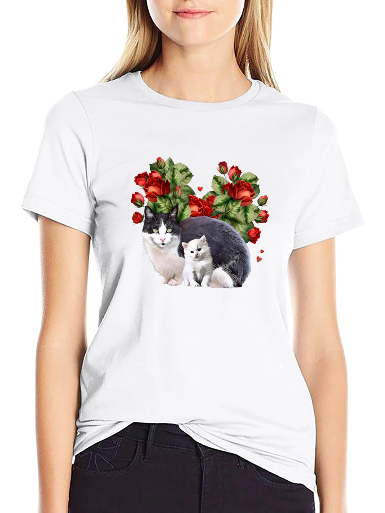 Cat & Kitten Rose Heart T-Shirt