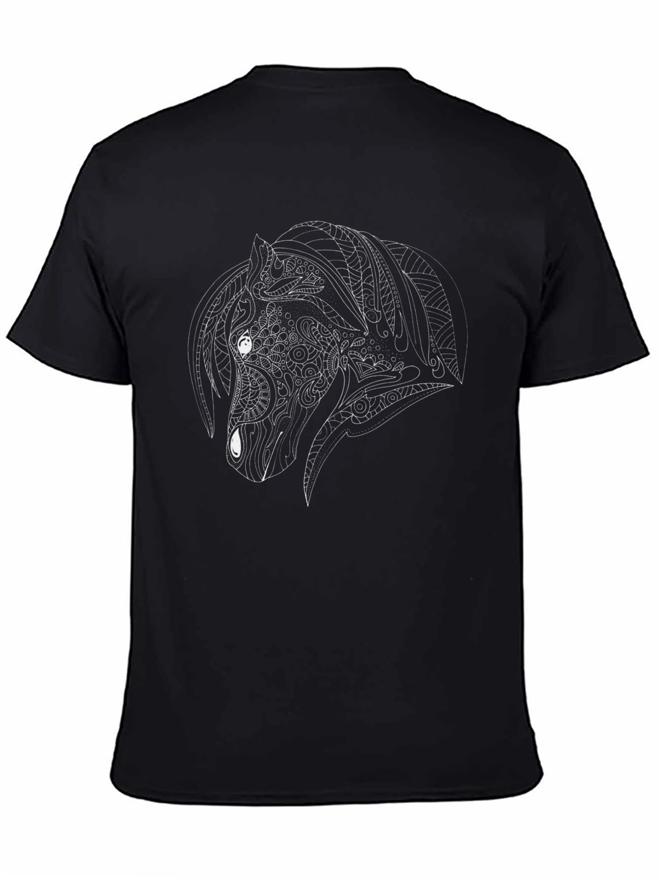 Black T-Shirt with White Horse Design