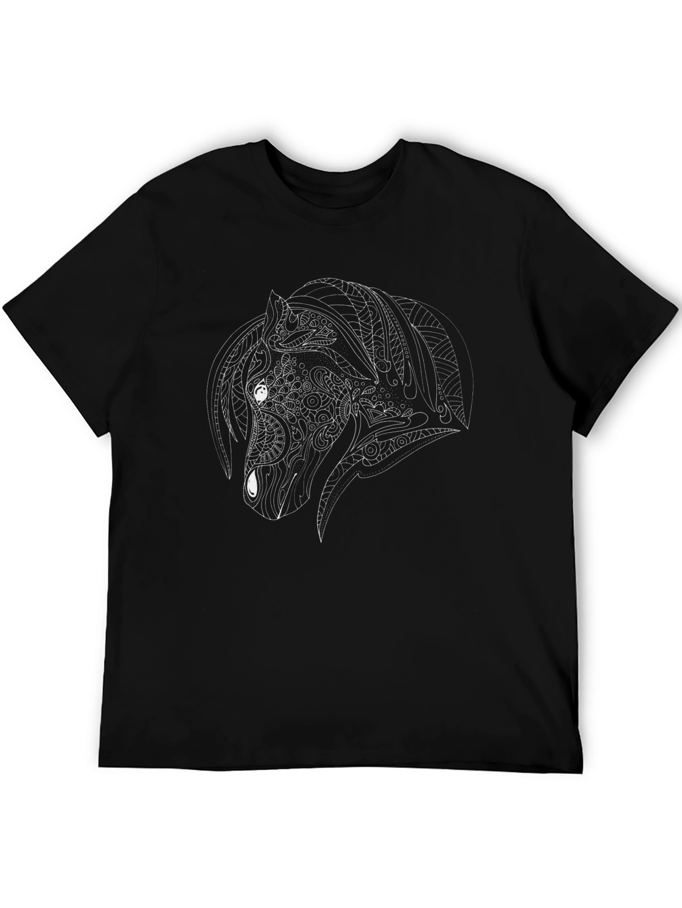 Black T-Shirt with White Horse Design