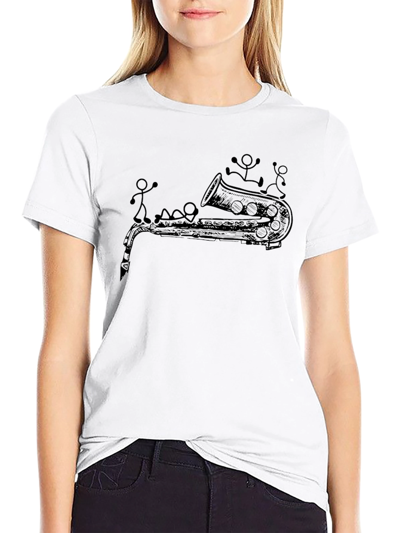 Saxophone Stick Figures Graphic Tee - Black