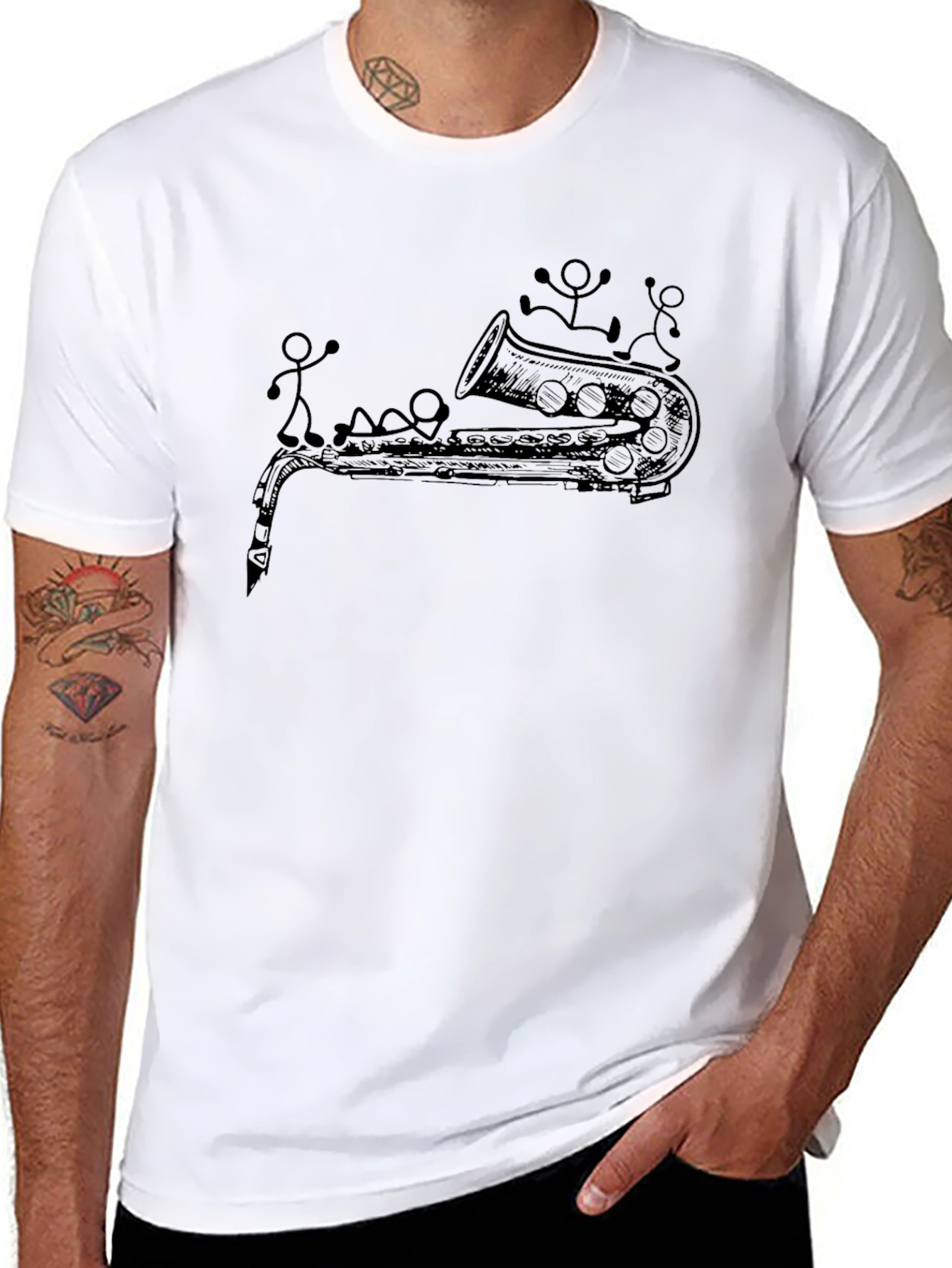Saxophone Stick Figures Graphic Tee - Black